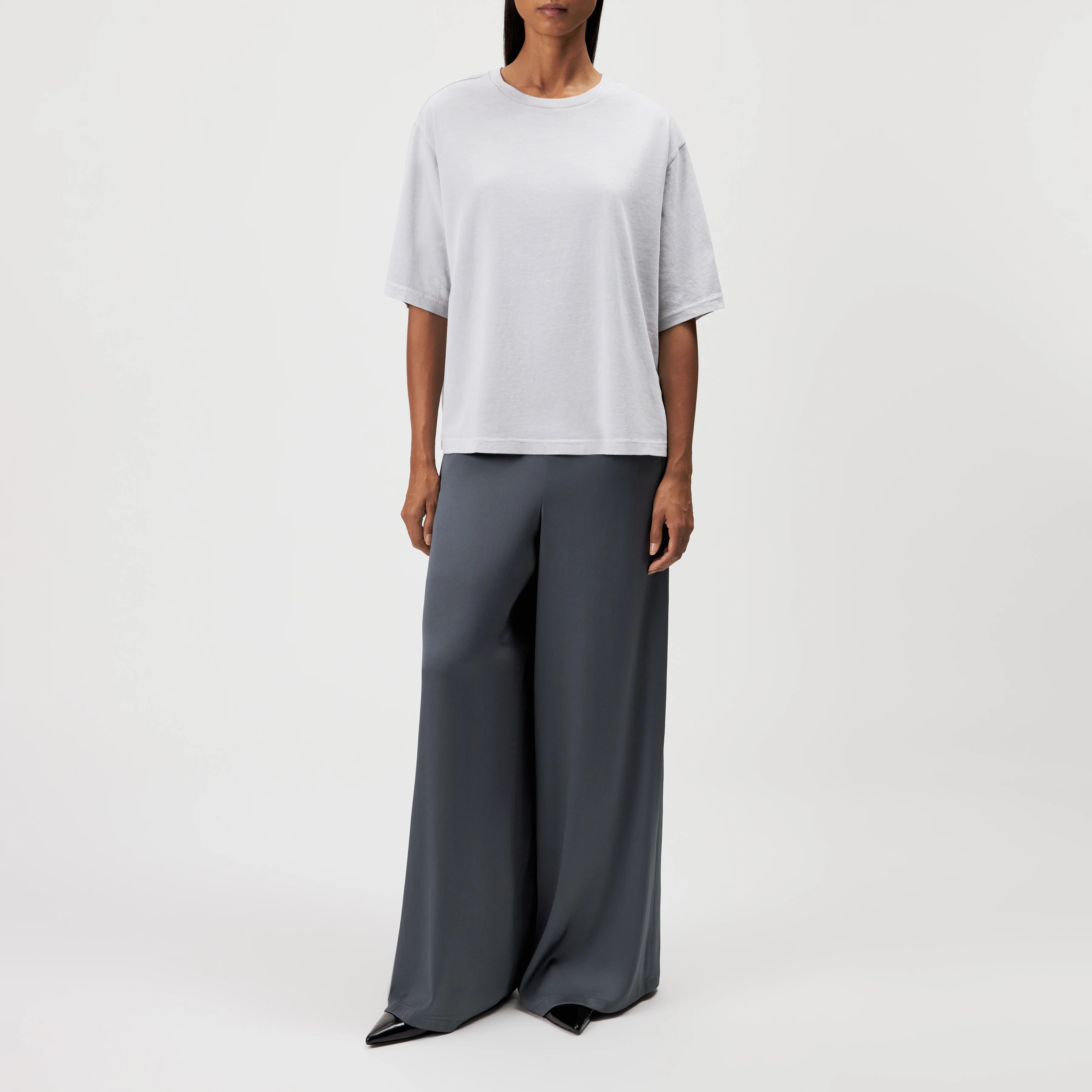 PINARA - T-shirt oversize ample en coton pur - women - gris - Ganzkörper-Frontansicht