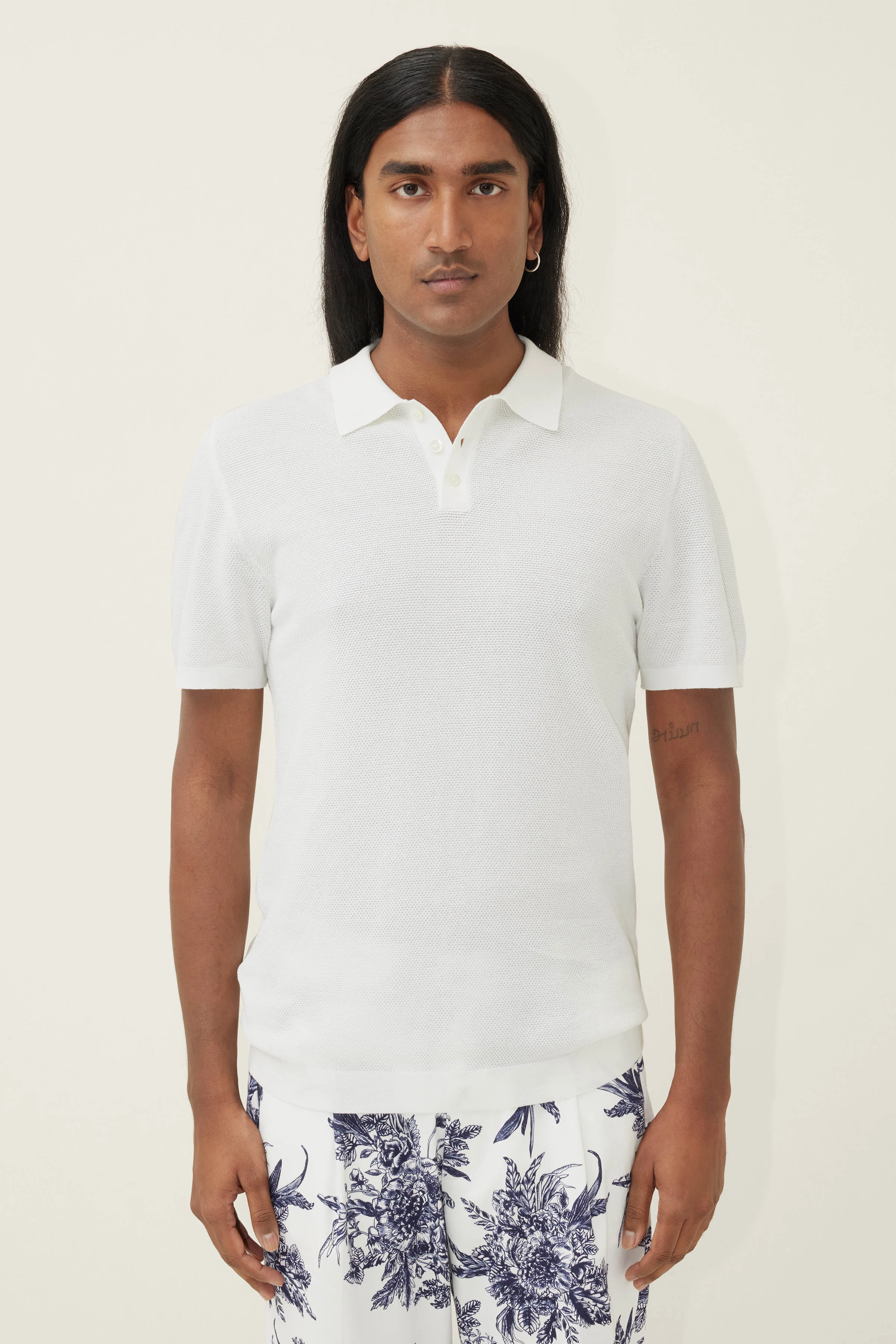 TRITON - Polo en tricot jacquard - men - blanc - Frontansicht