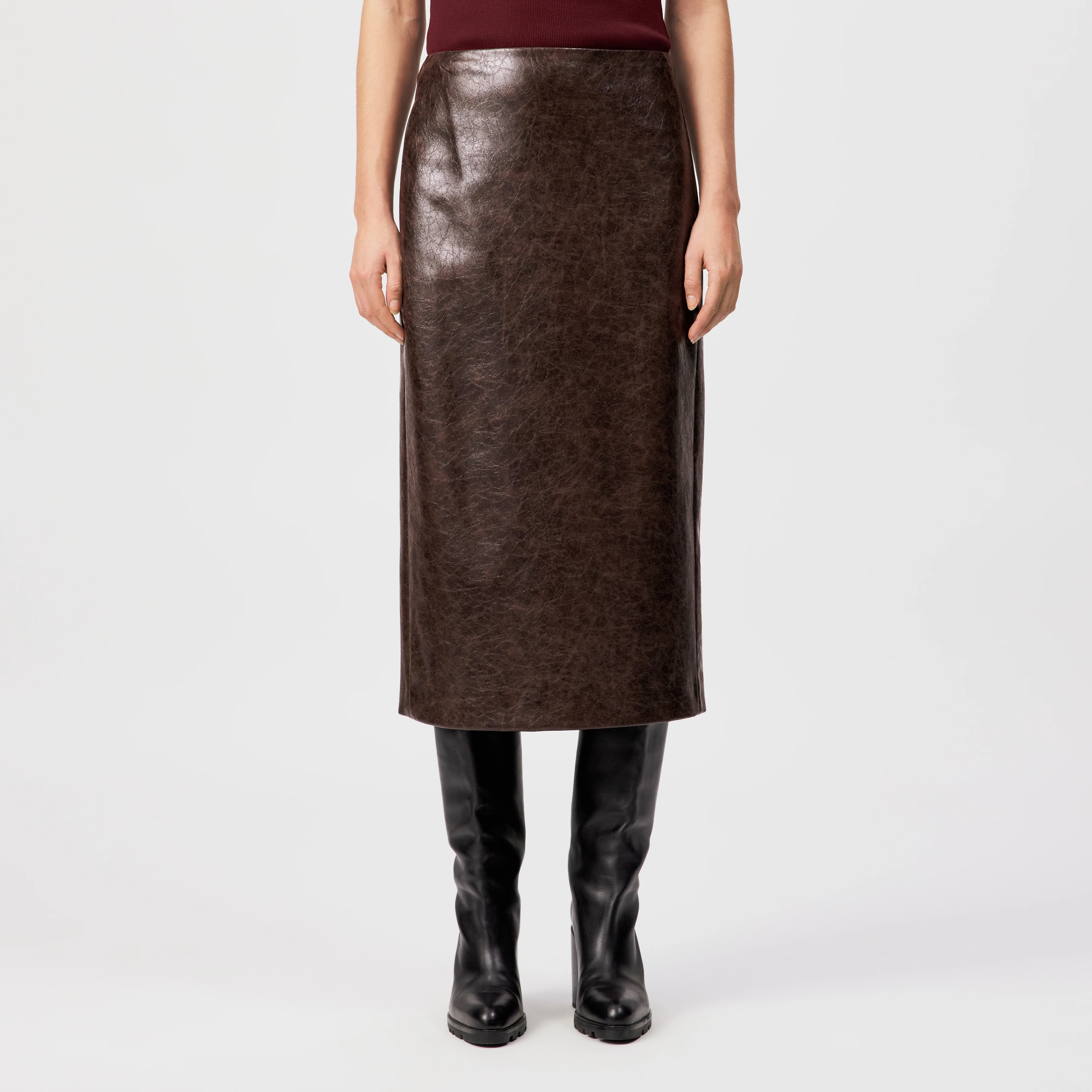 GENTIANA - Jupe crayon effet cuir - women - rouge - Frontansicht