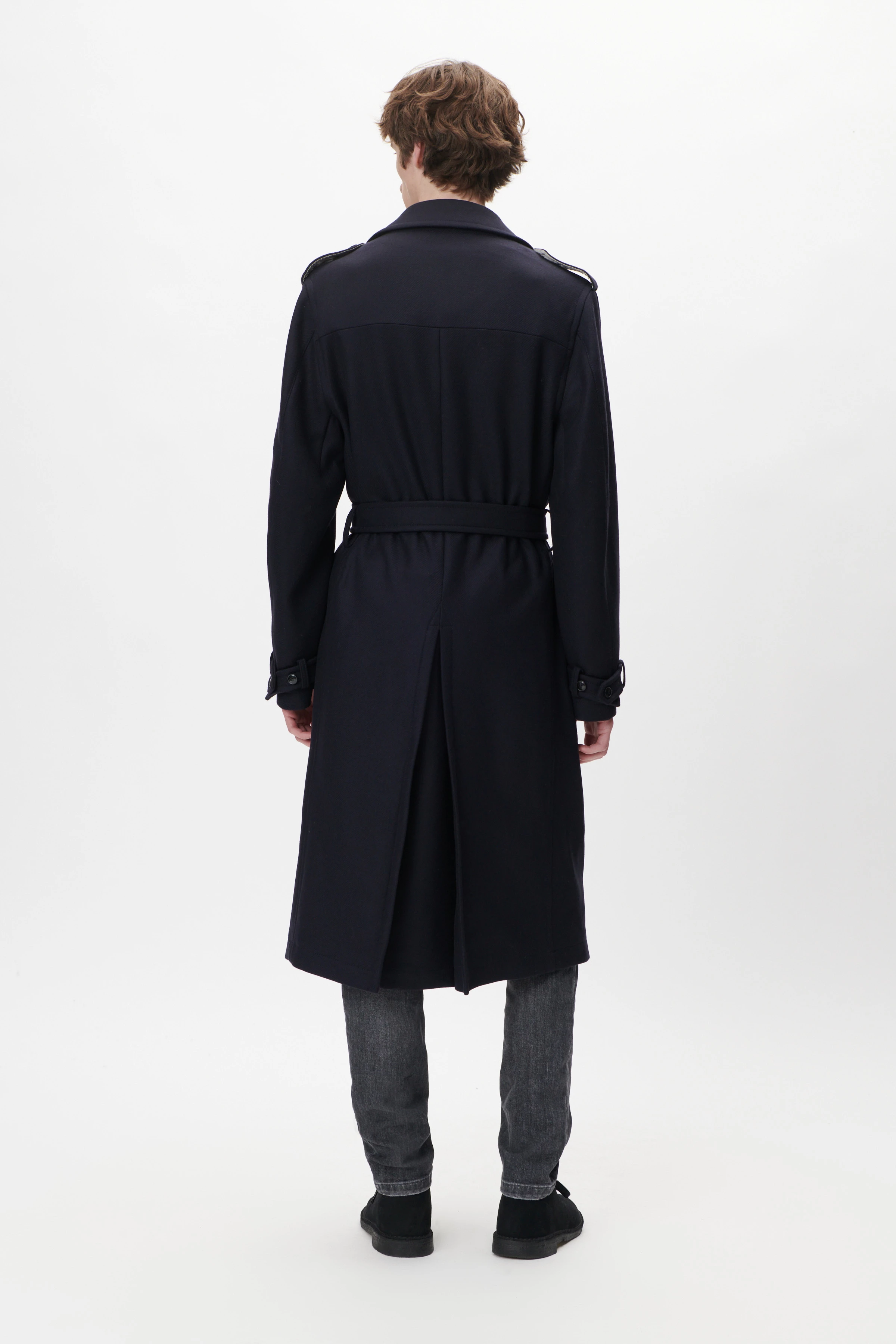 AVELLINO - casual wool trench coat - men - blue - Rückansicht