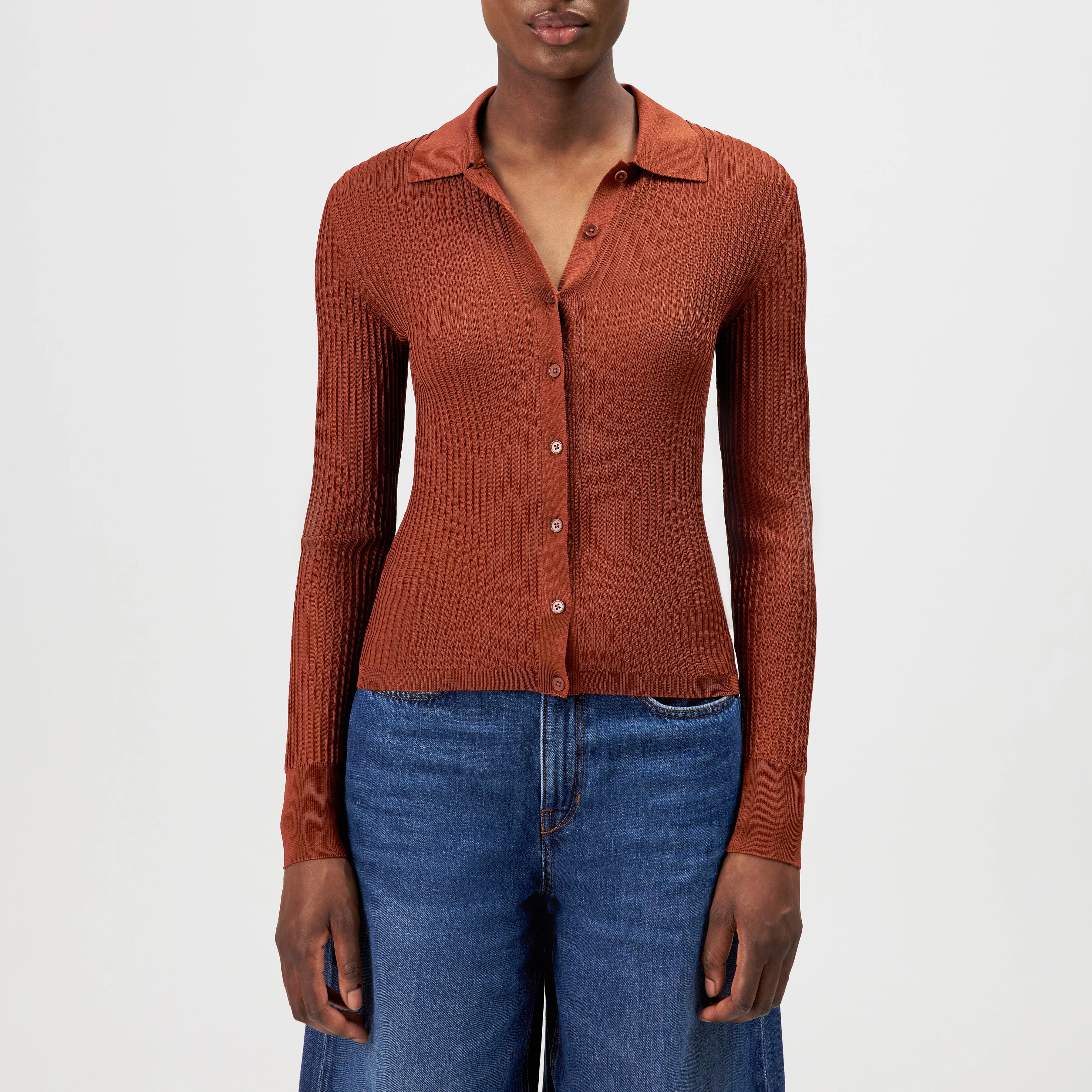 ARHANYA - Cardigan ajusté en maille, pur acétate - women - rouge - Frontansicht