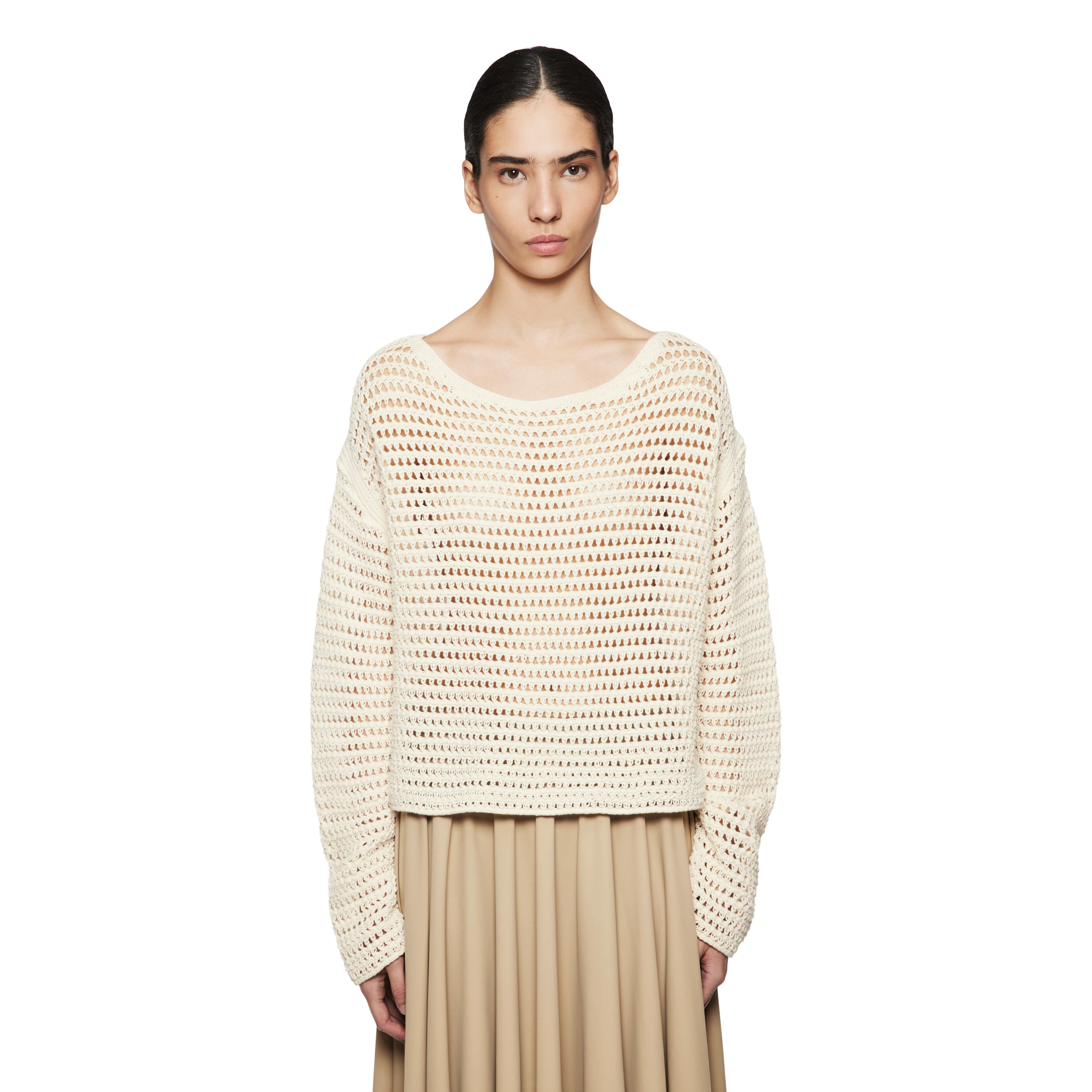 IMENIA - Verkürzter Pullover in Häckelstruktur - Damen - beige - Frontansicht