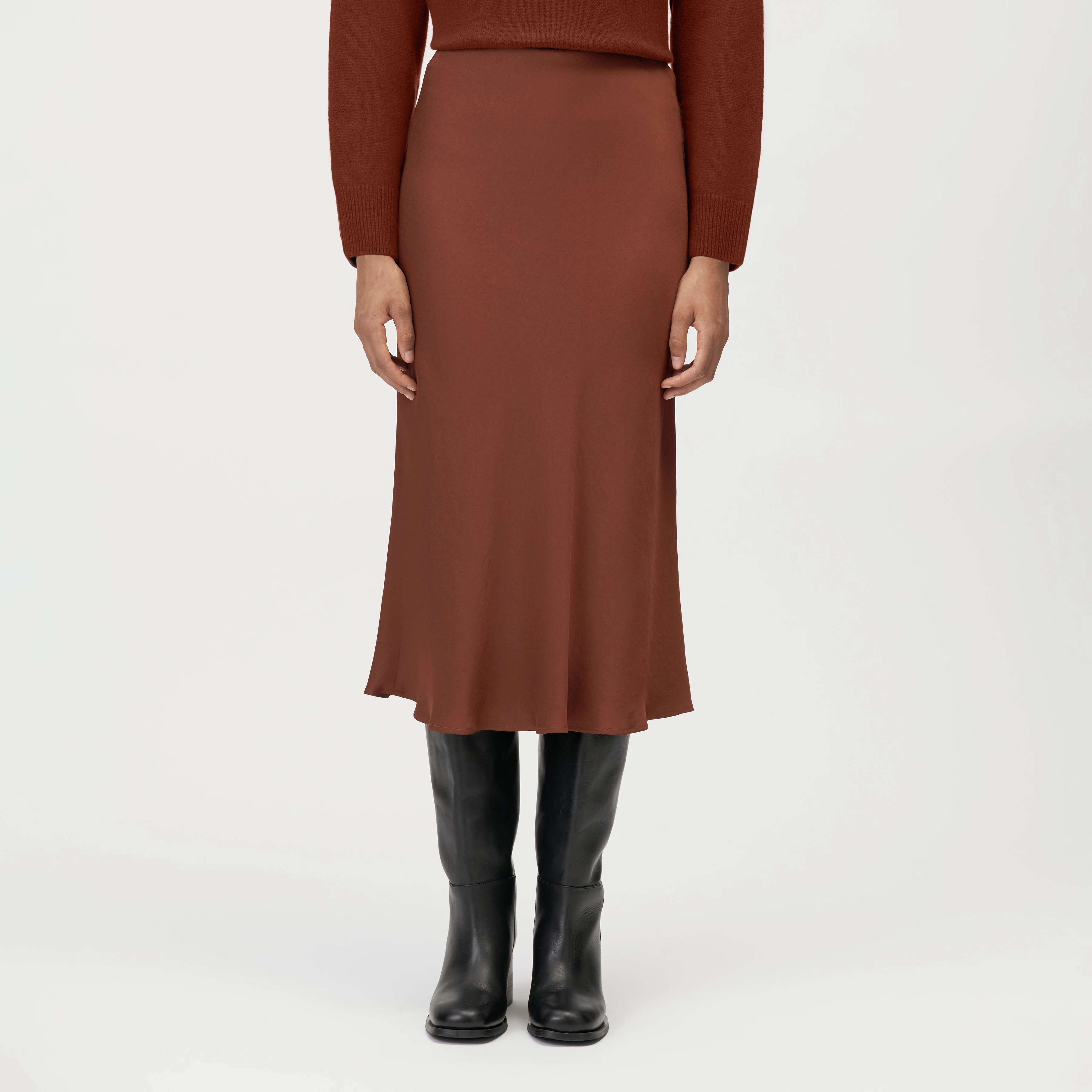 URA - Jupe-culotte midi en satin - women - marron - Frontansicht