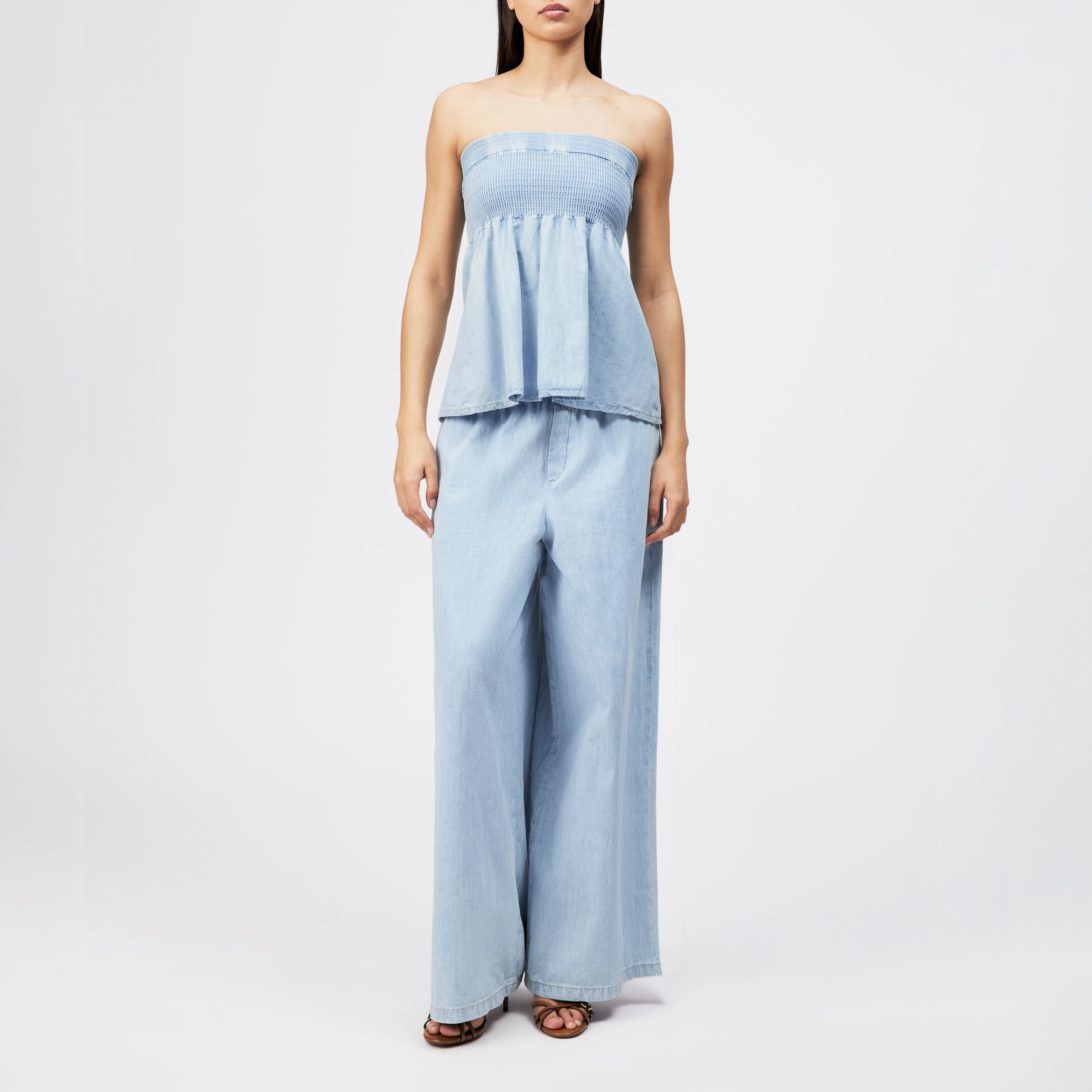 CEILING - Wijde broek in lichtblauw denim - dames - blauw - Ganzkörper-Frontansicht