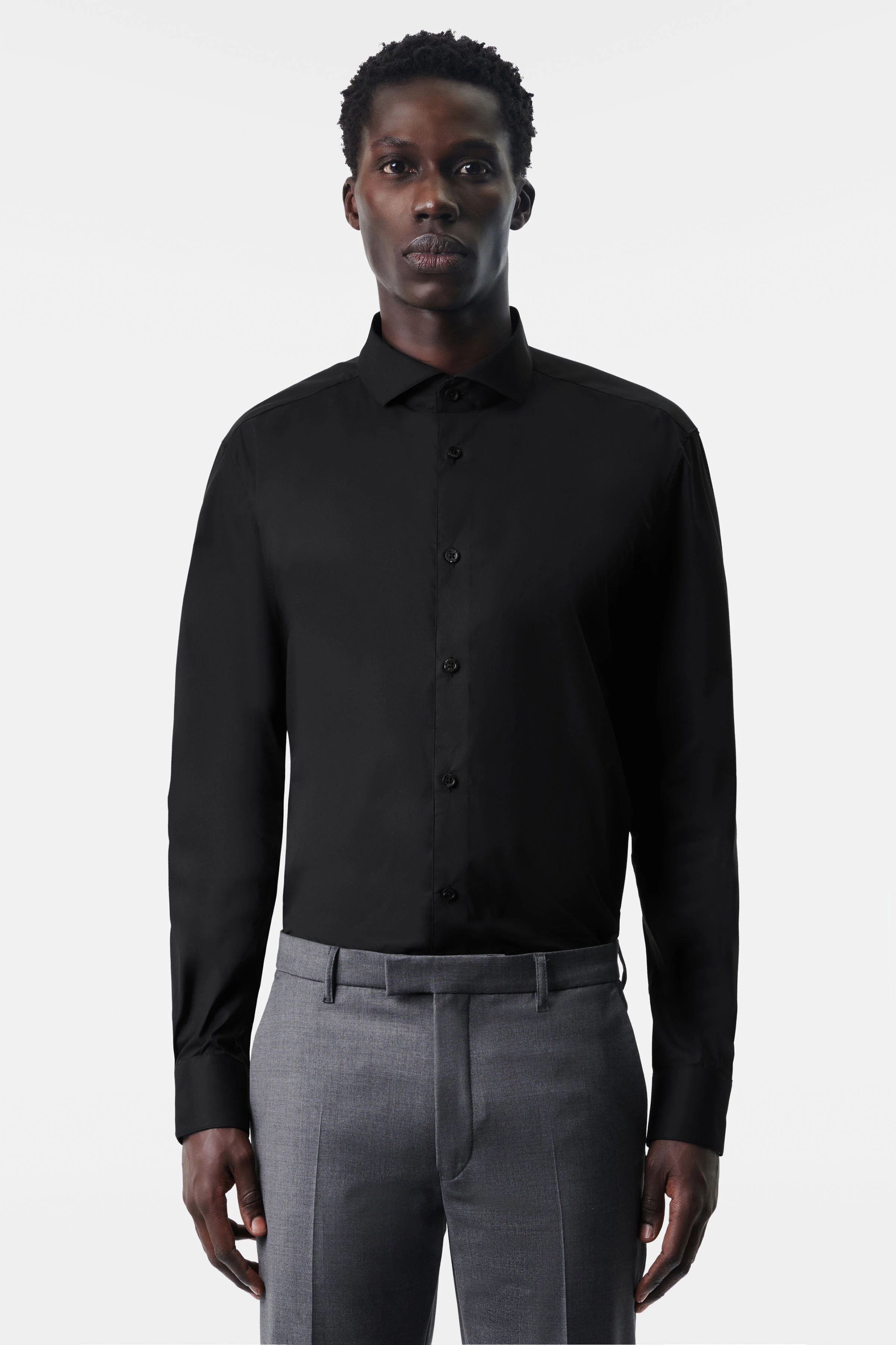 JEDDA - classic slim fit shirt with shark collar - men - Natural Aluminium - Frontansicht