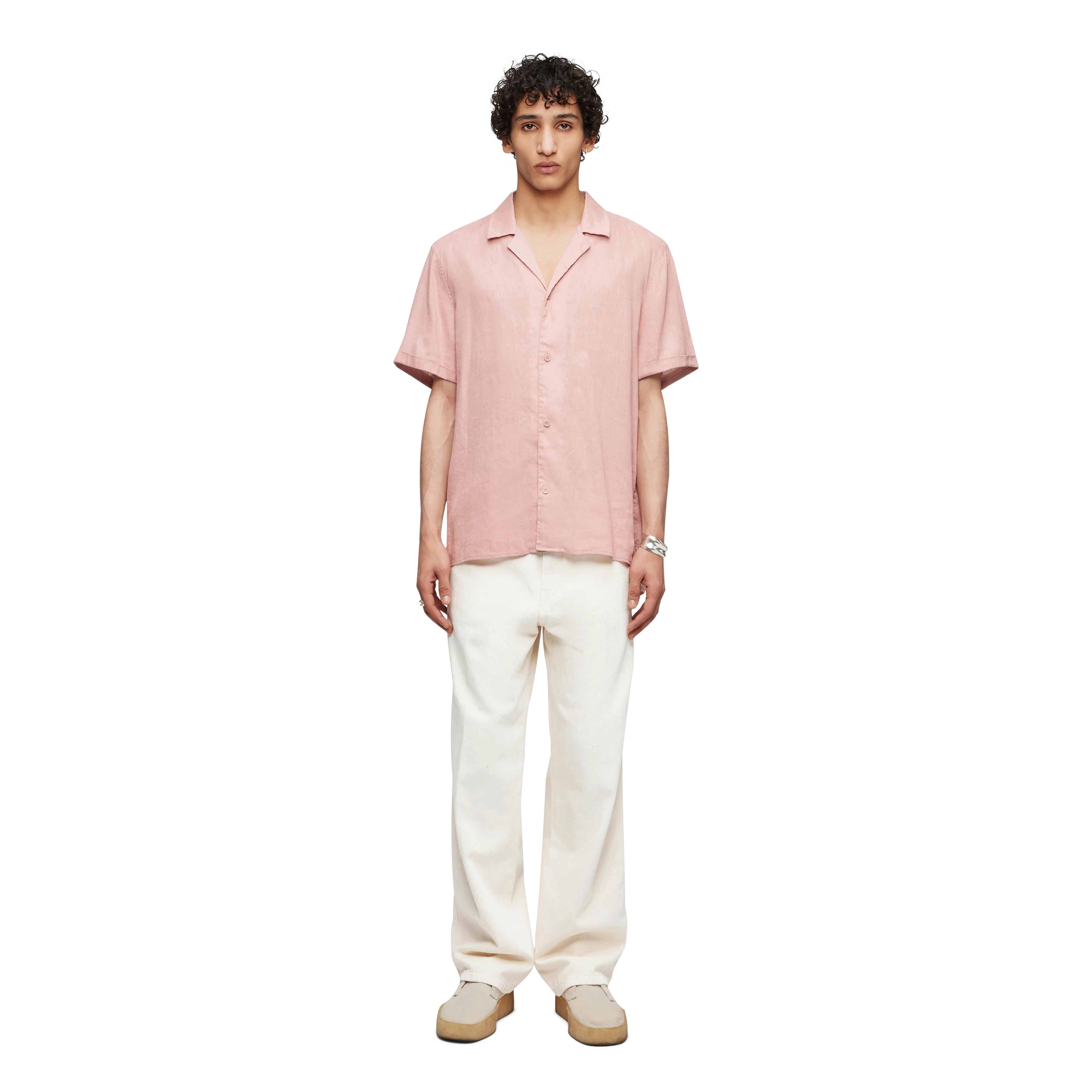 BIJAN_2 - Chemise Casual manches courtes en mélange lin et coton - men - rose - Ganzkörper-Frontansicht