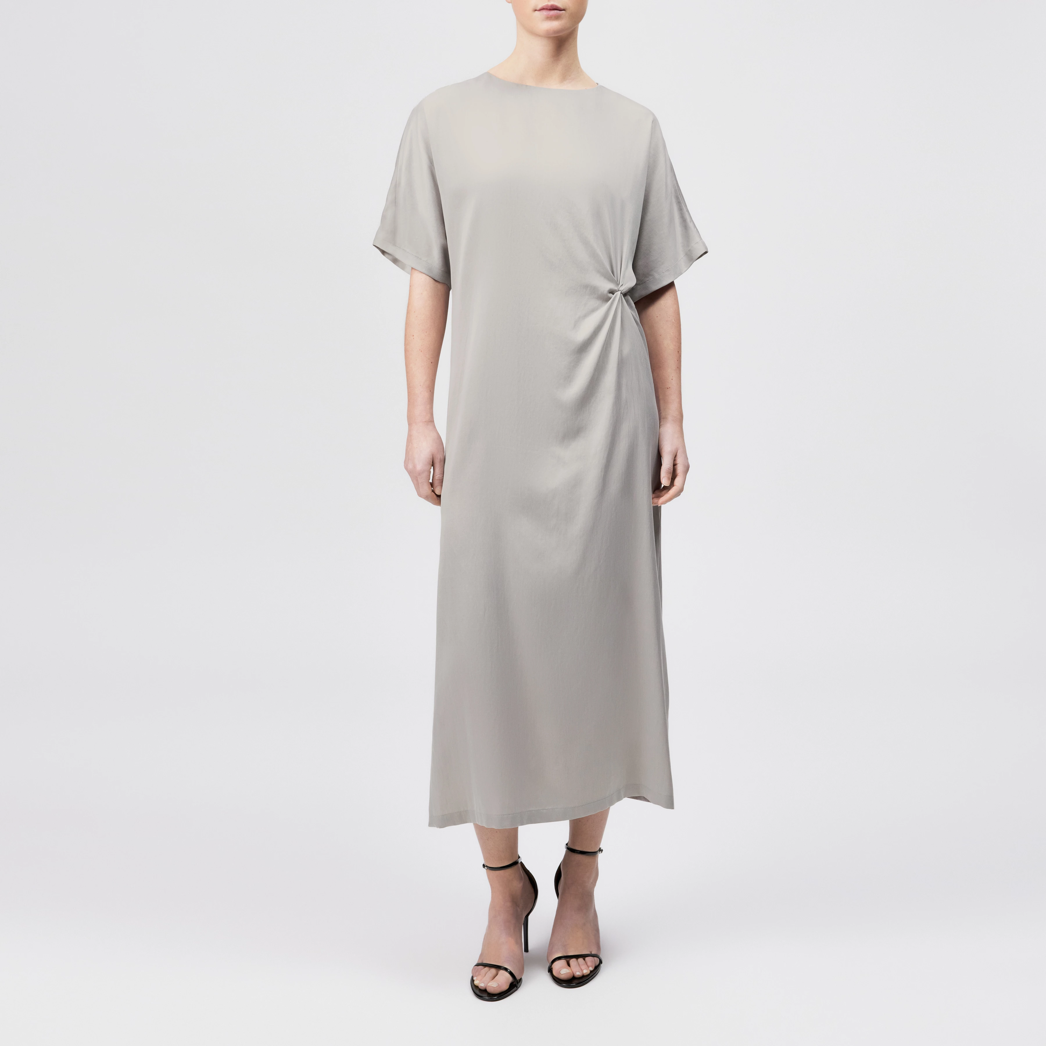 INDAH - Casual cupro-cotton blend dress - women - grey - Ganzkörper-Frontansicht