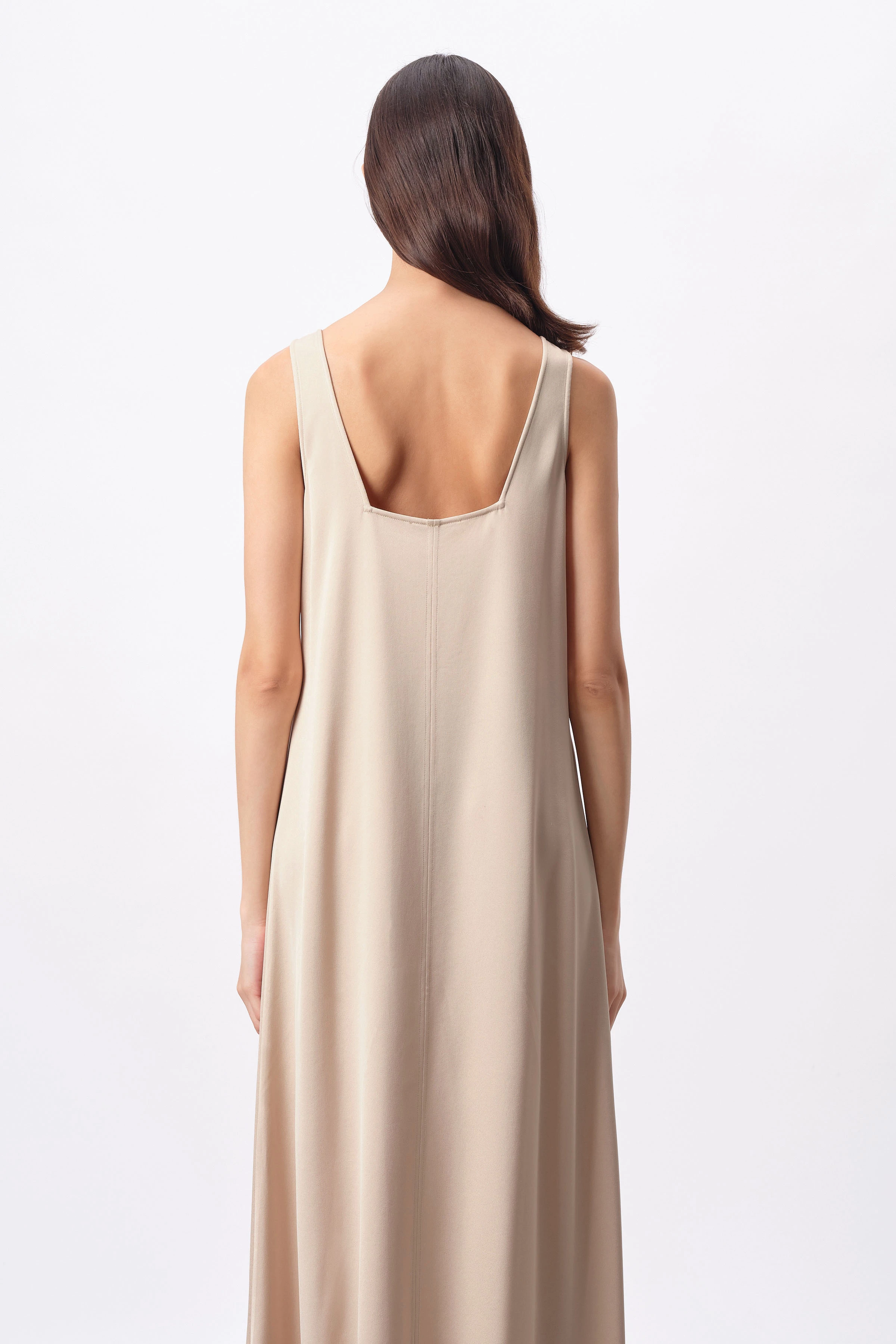 MAEVA - A-Linienkleid mit eckigem Ausschnitt in Satin - Damen - braun - Rückansicht