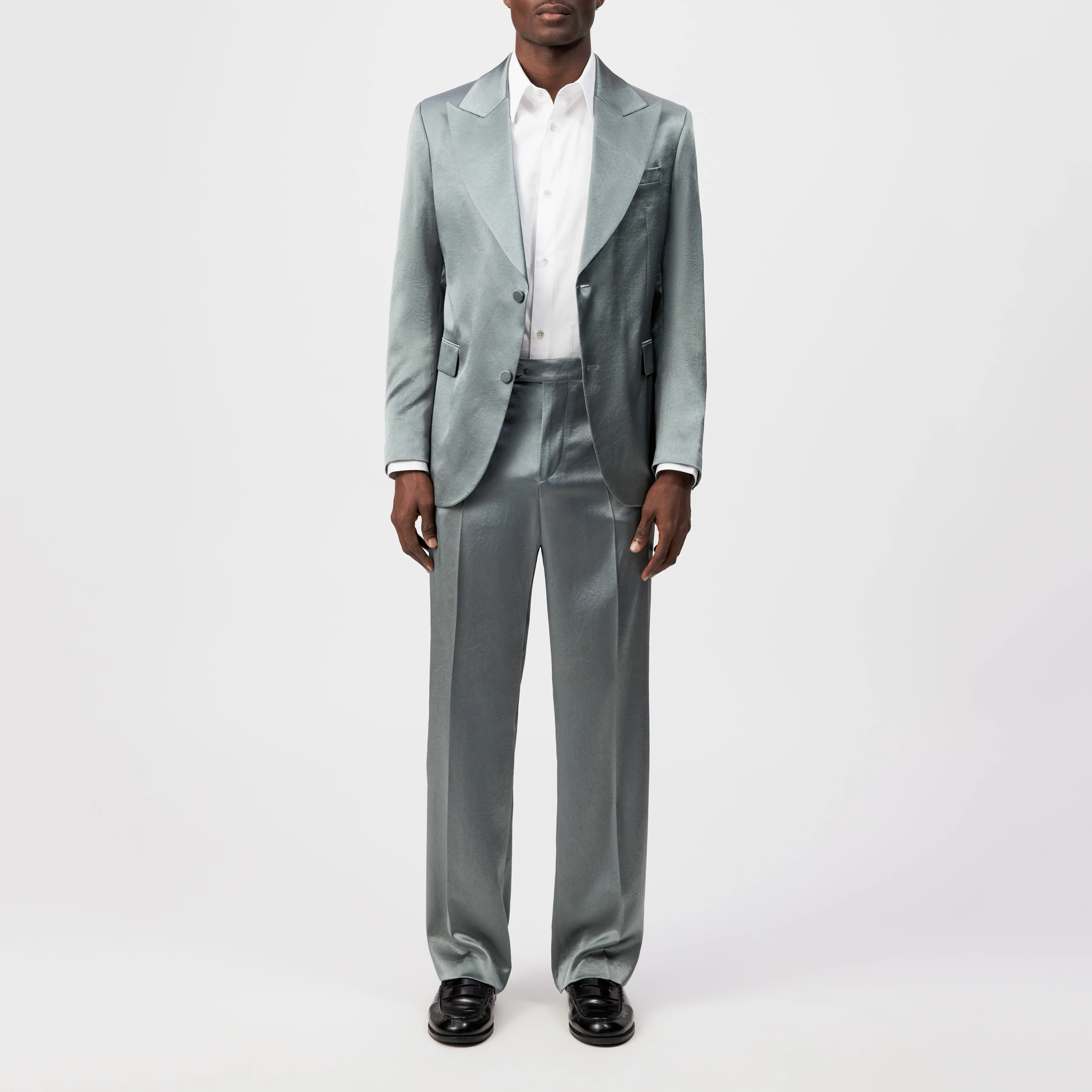 NOXEN - Klassiske bukser i satin - men - grøn - Ganzkörper-Frontansicht