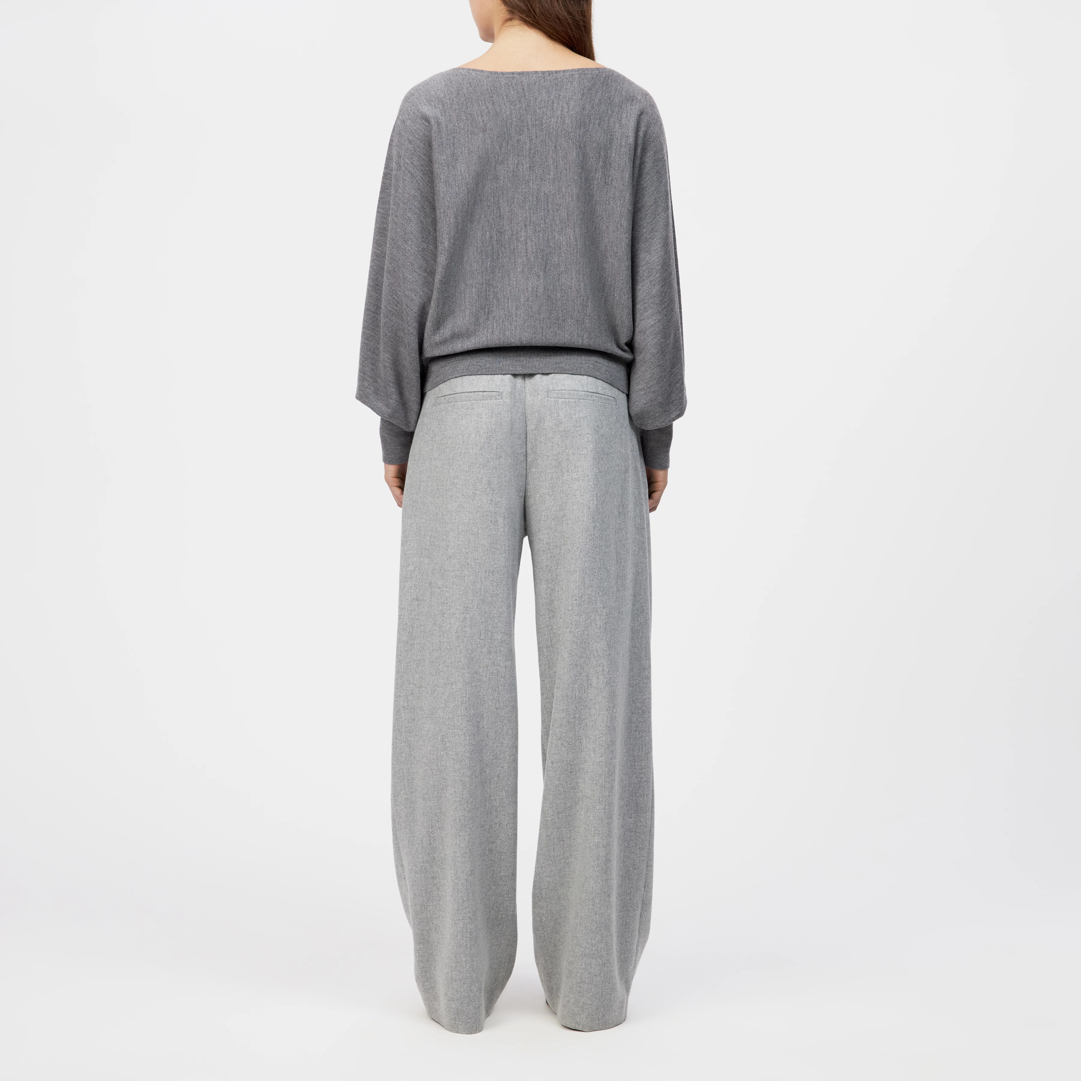GERLINA - Cropped jumper in 100% merino wool - women - grey - Rückansicht