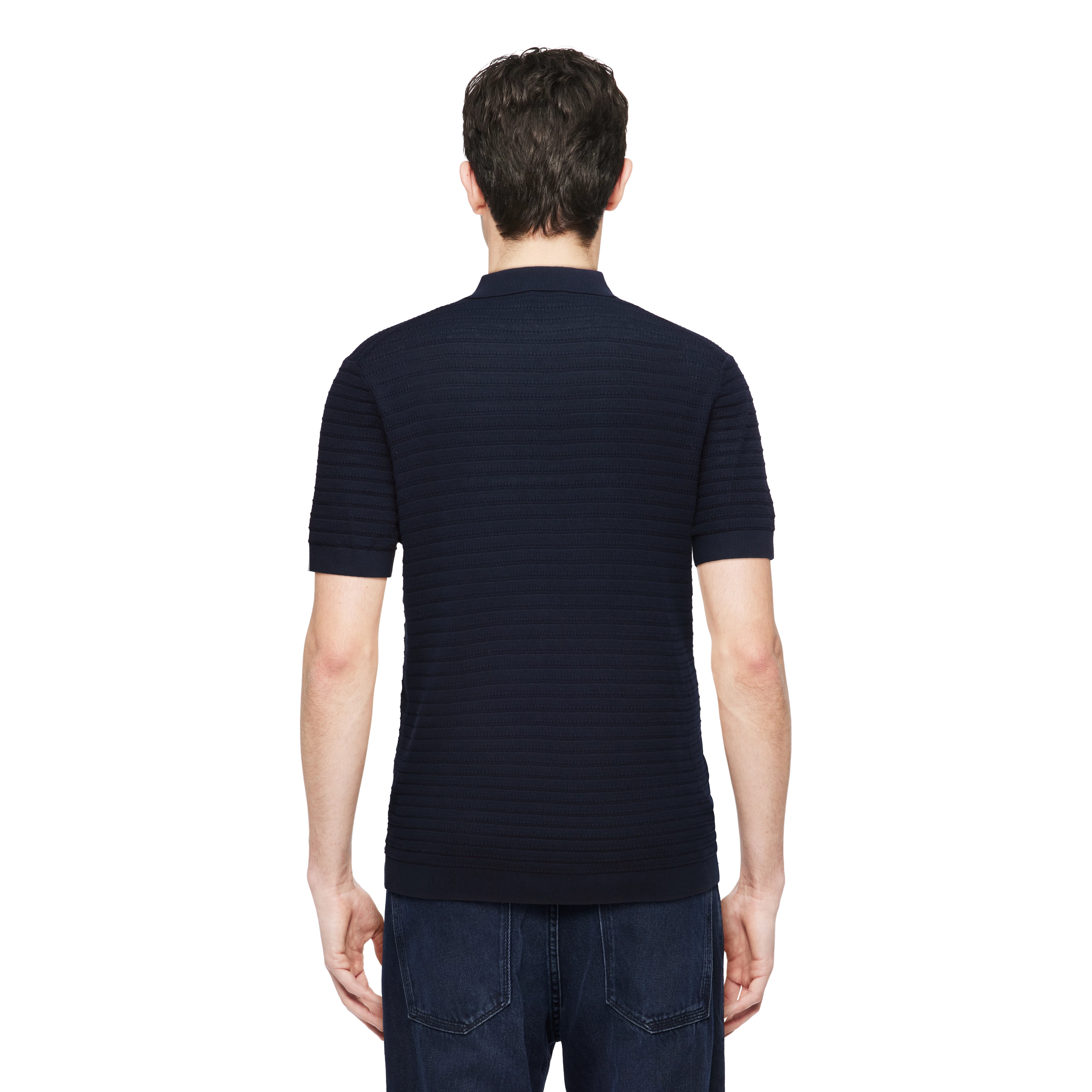 BRAIAN - Gebreide polo in gemerceriseerd katoen - heren - blauw - Rückansicht