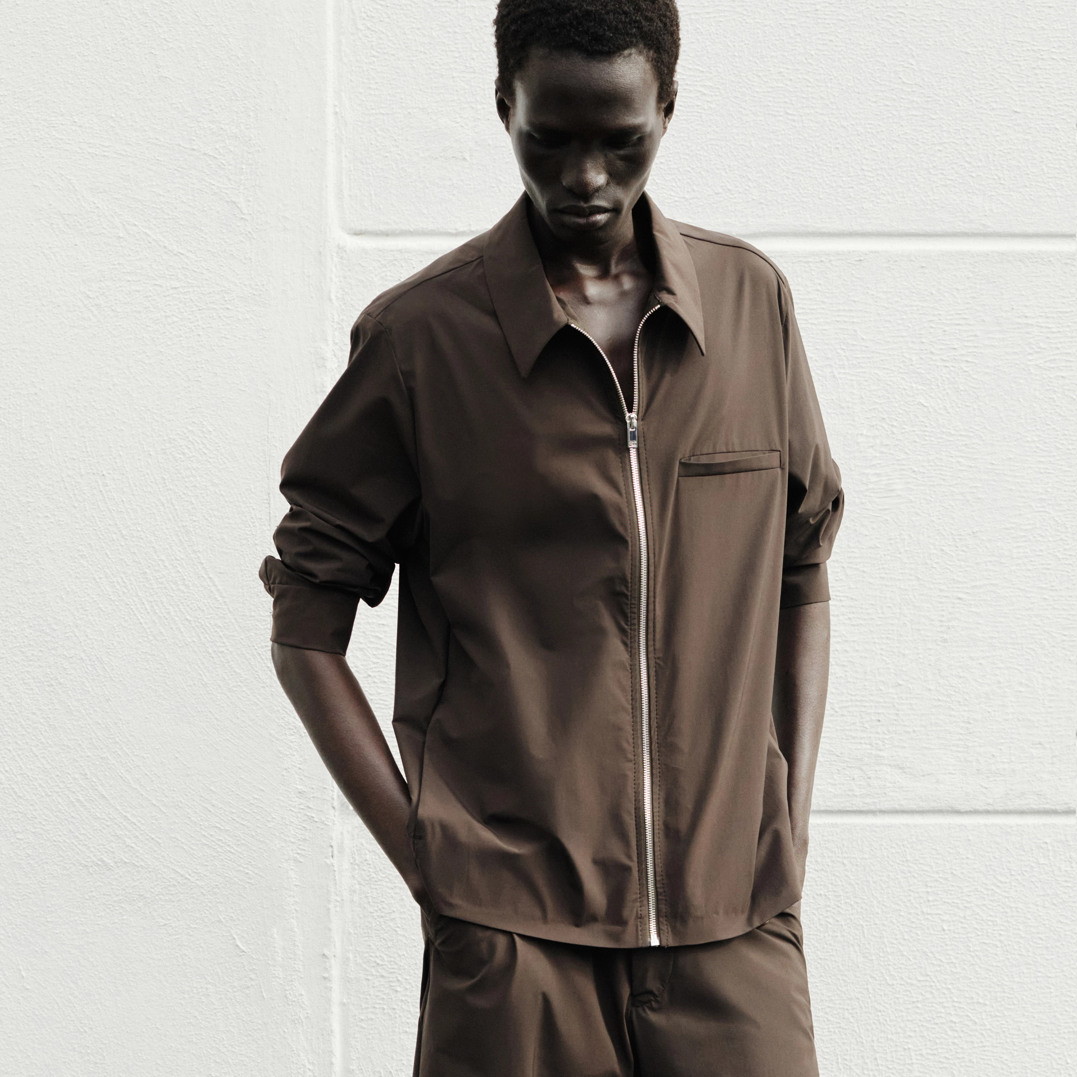 JOTTAR - Regular fit zip jacket made of lightweight nylon - men - brown