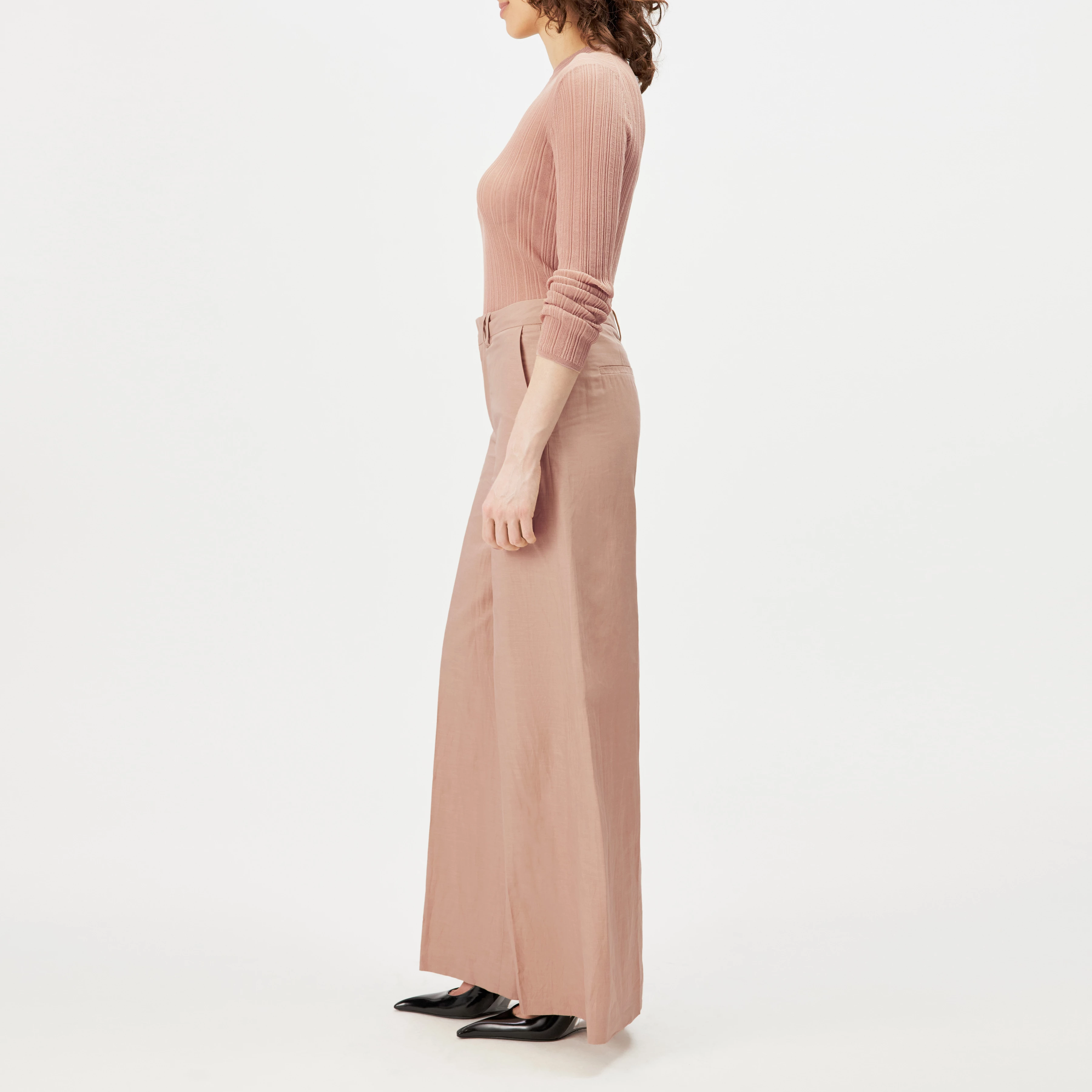 AQUITE - Linen-blend Marlene trousers - women - orange - Seitenansicht