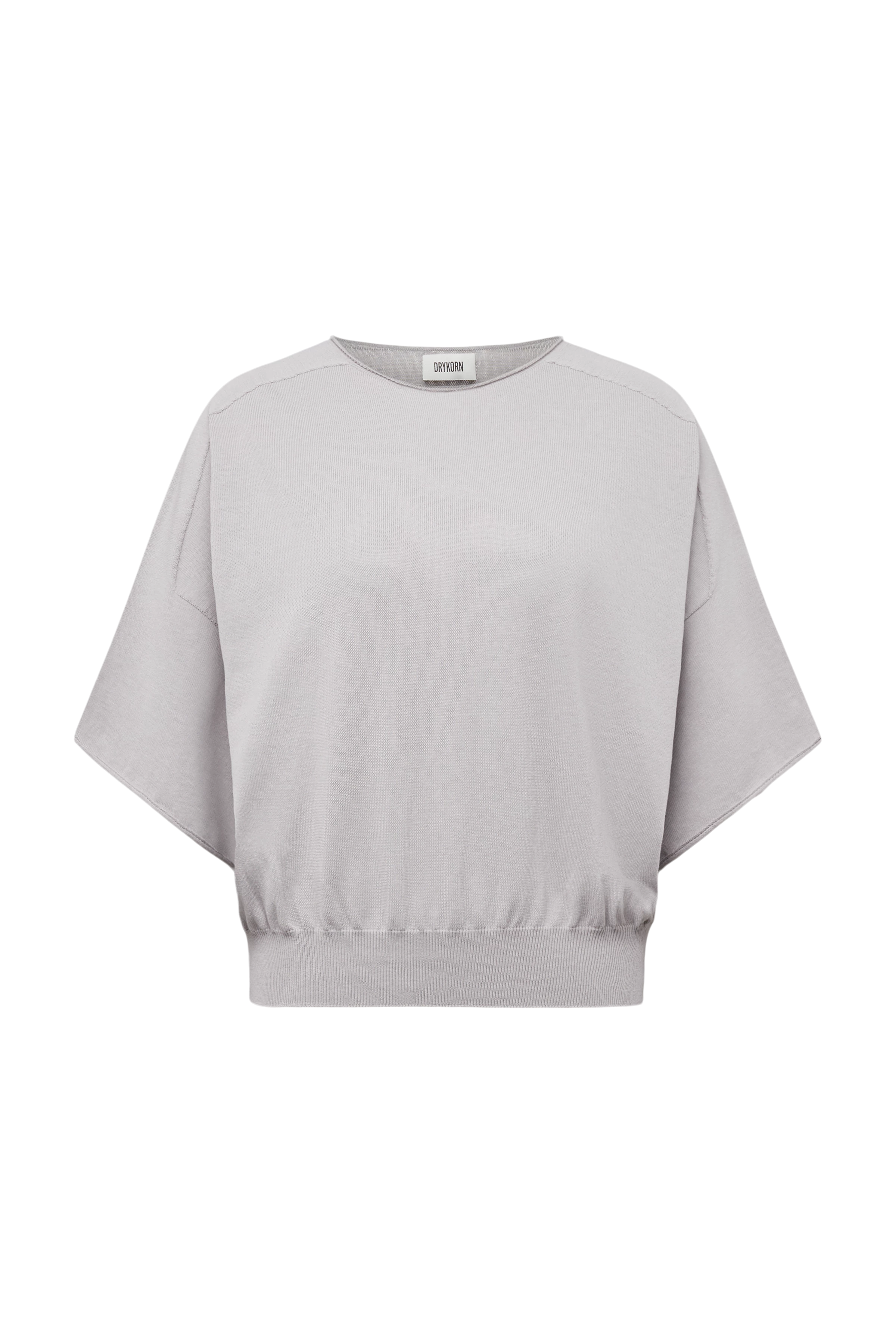 DILARY - Casual gebreid T-shirt in crêpe katoen - dames - grijs - Freisteller Frontansicht