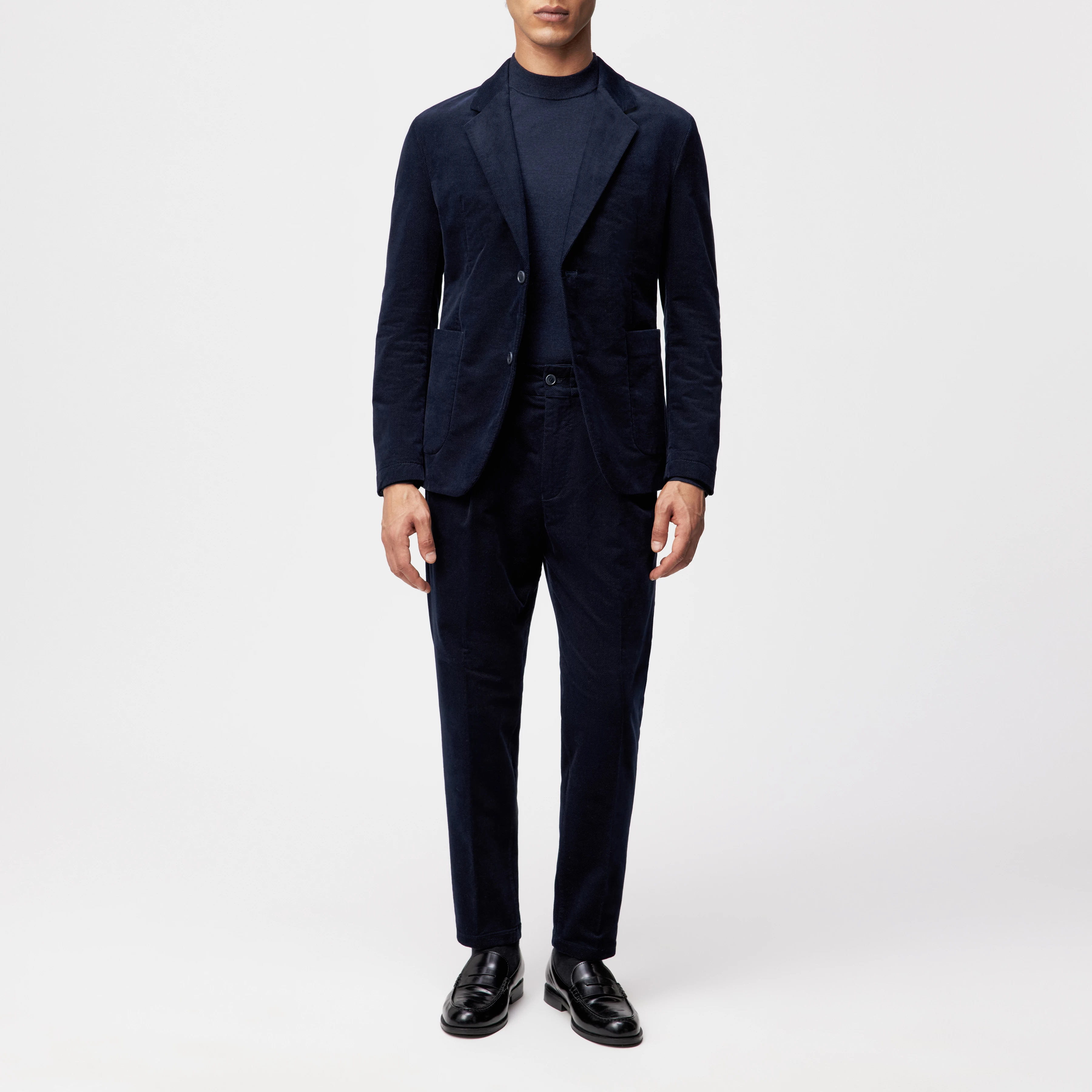 MARLS - Single-breasted jacket in velvet - men - blue - Ganzkörper-Frontansicht