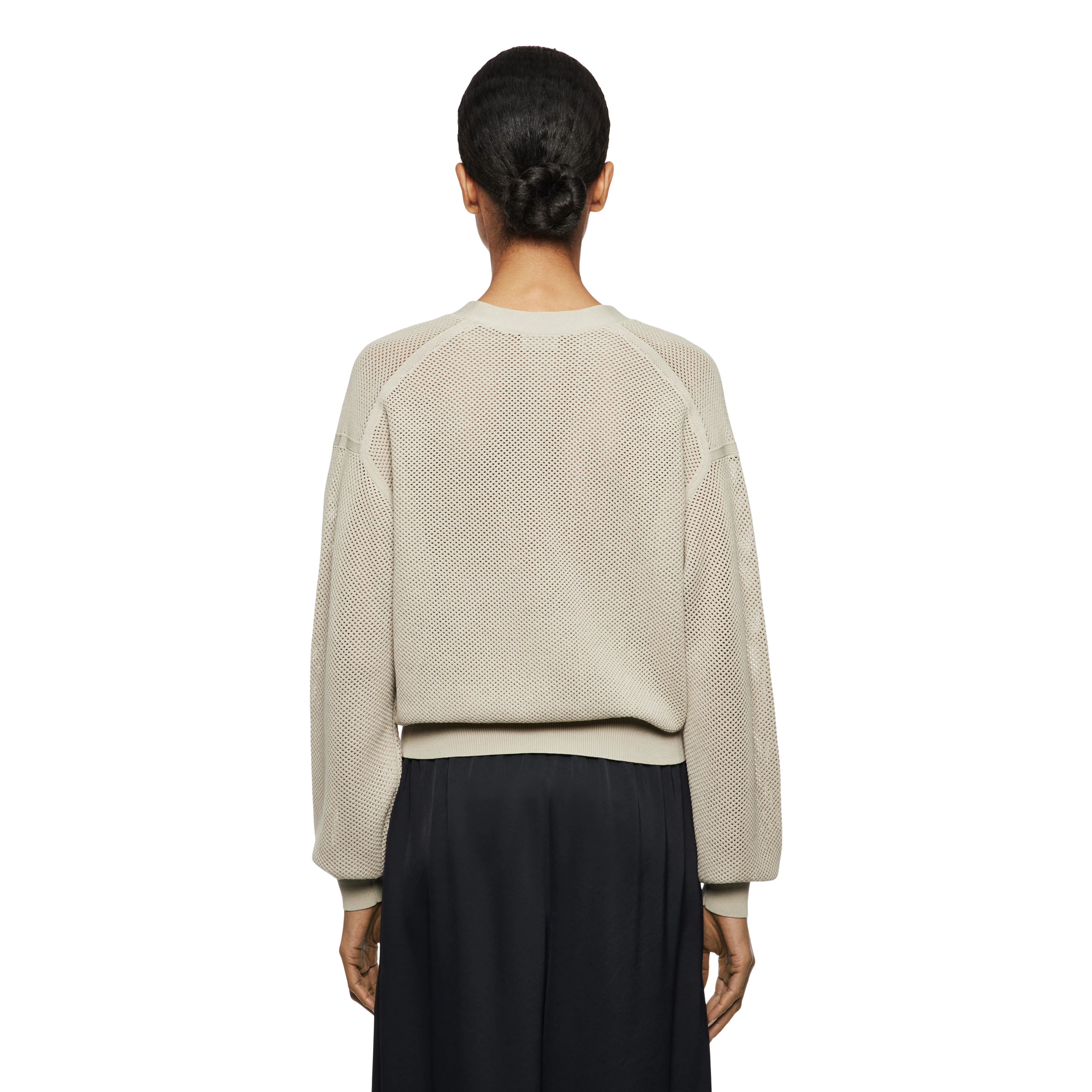 HEDWIDA - Sweater with V-neck in pure cotton - women - beige - Rückansicht