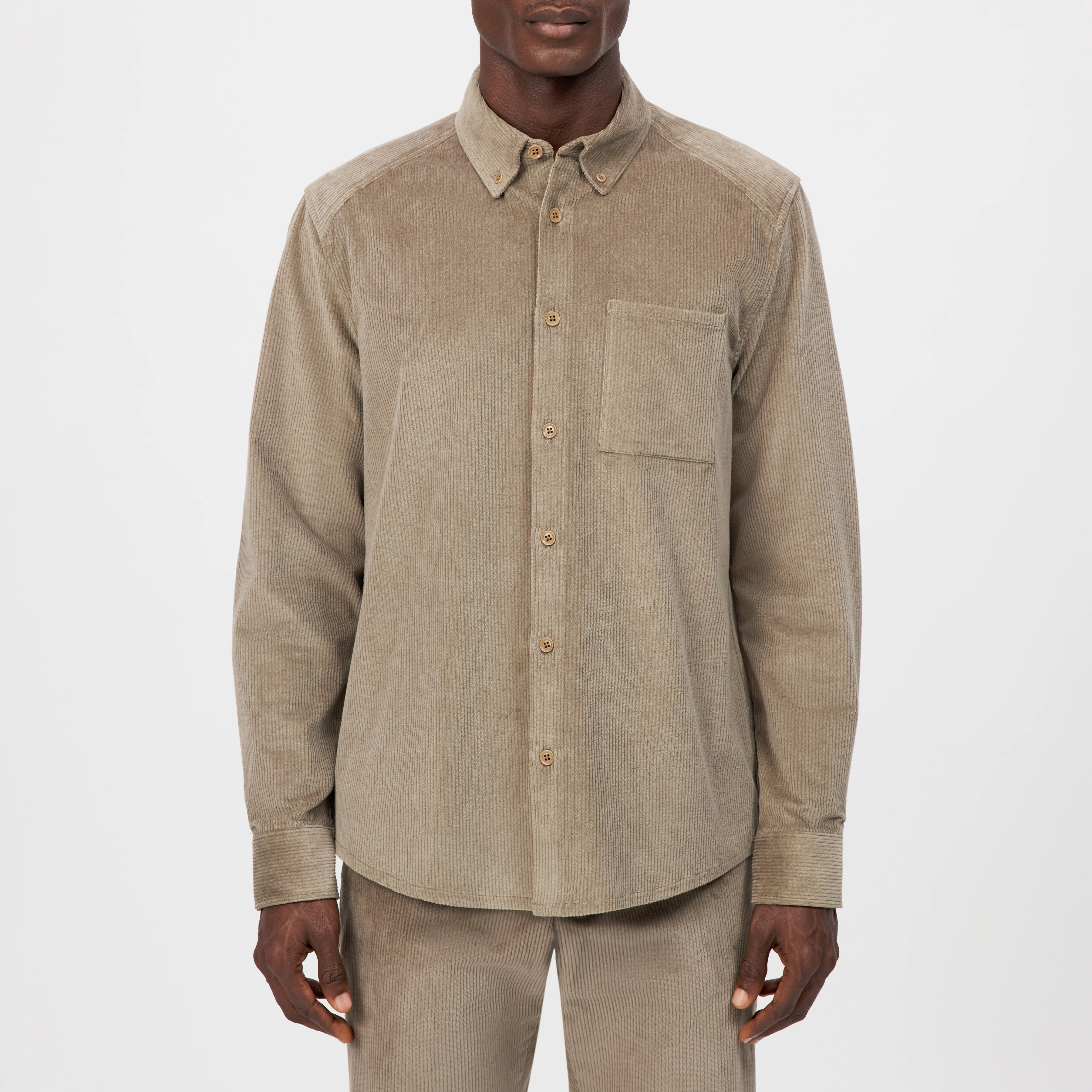 LIET_3 - Button-Down Hemd in Baumwoll-Cord - Herren - braun - Frontansicht