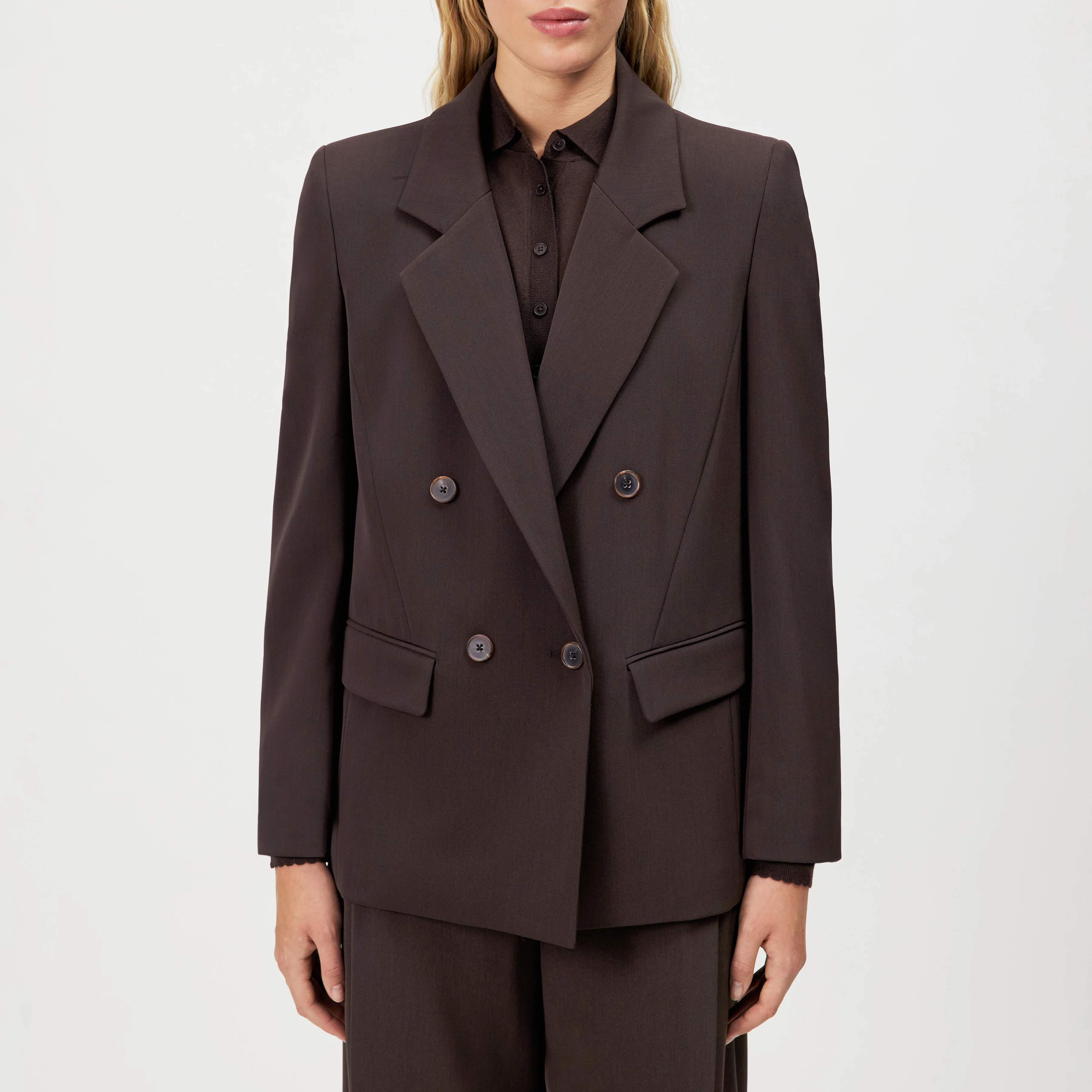 HADLOW - Double-breasted twill blazer with lapels - women - brown - Frontansicht
