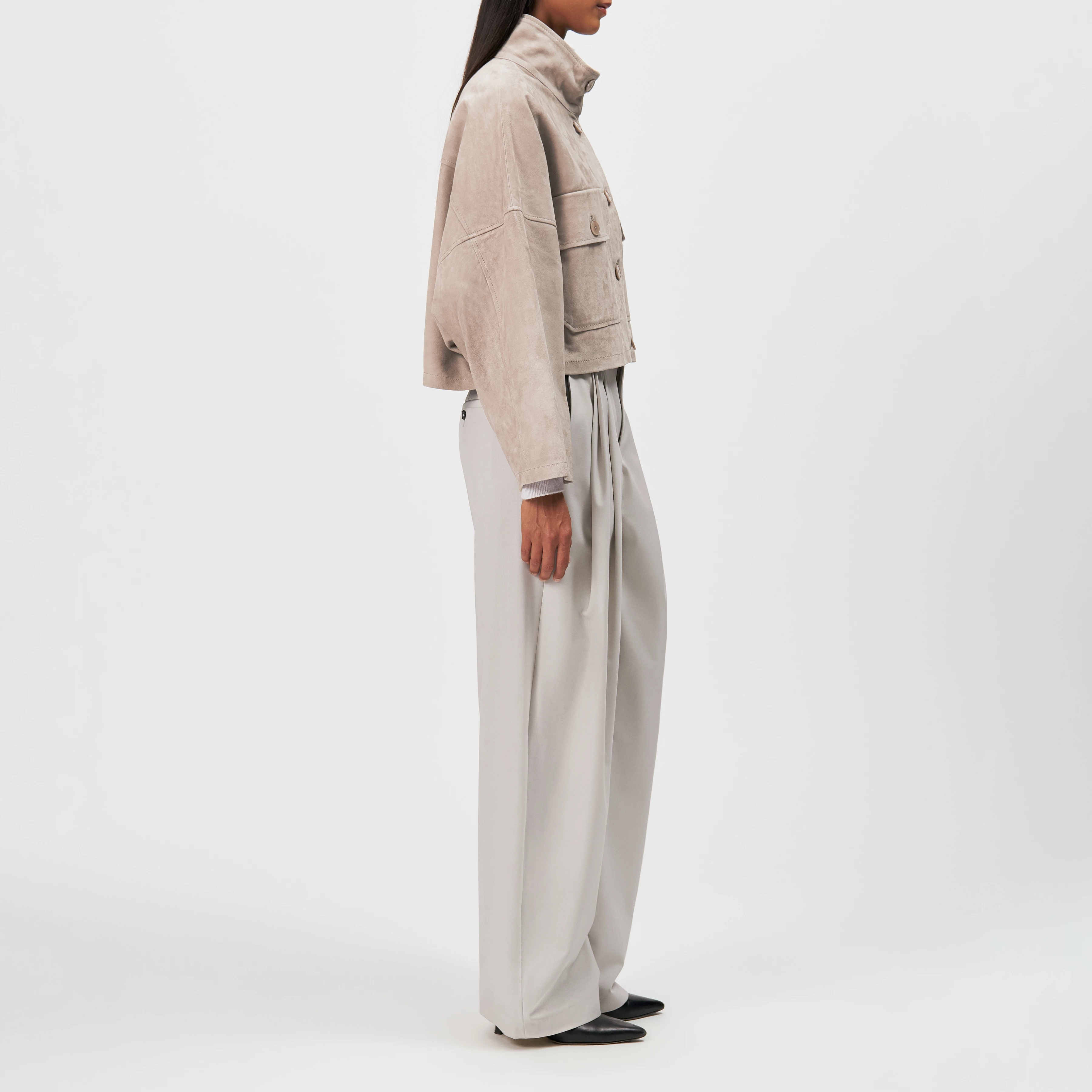 ARKLOW - Short leather jacket with stand-up collar - women - beige - Seitenansicht