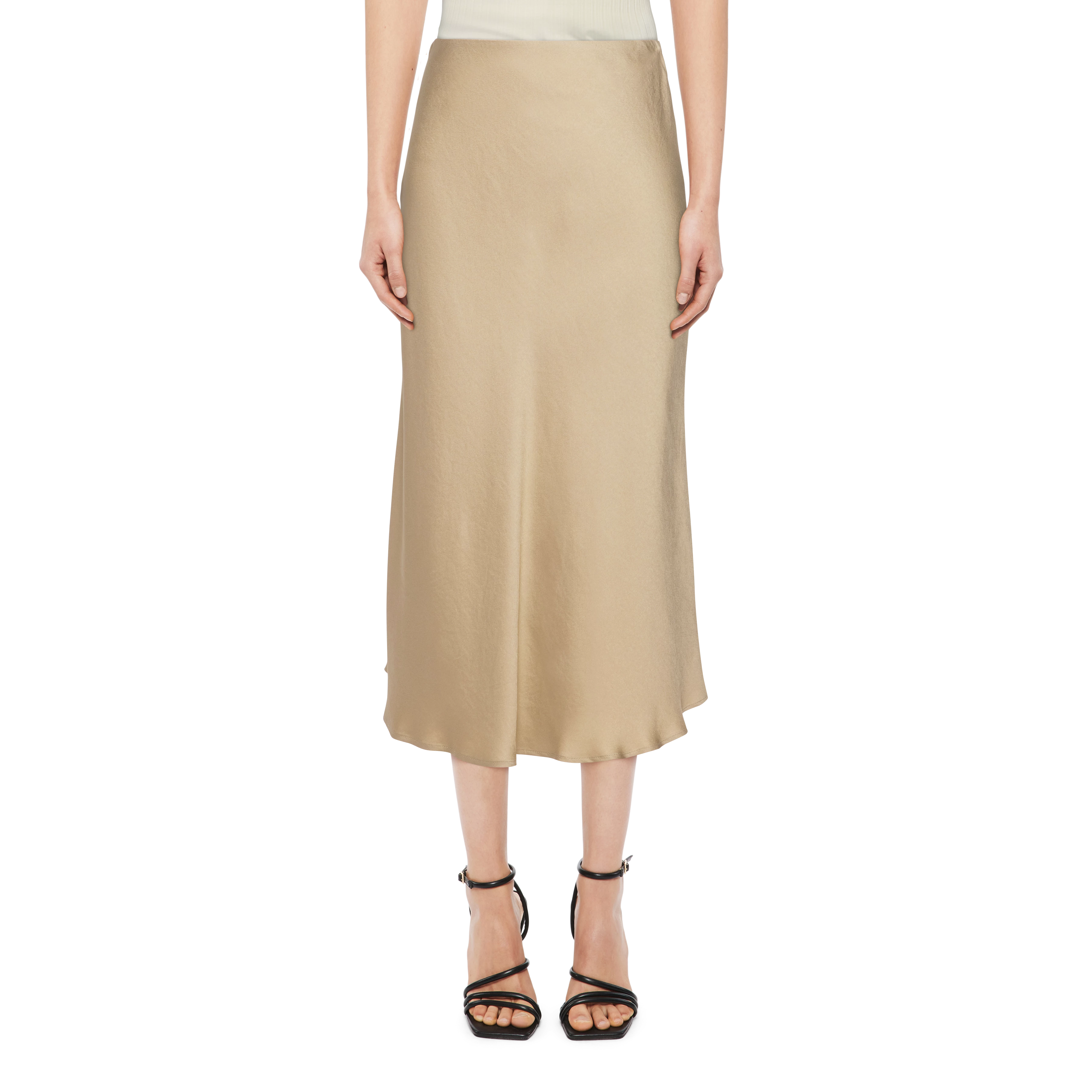 URA - Slip-Skirt in Midilänge in Satin - Damen - braun - Frontansicht
