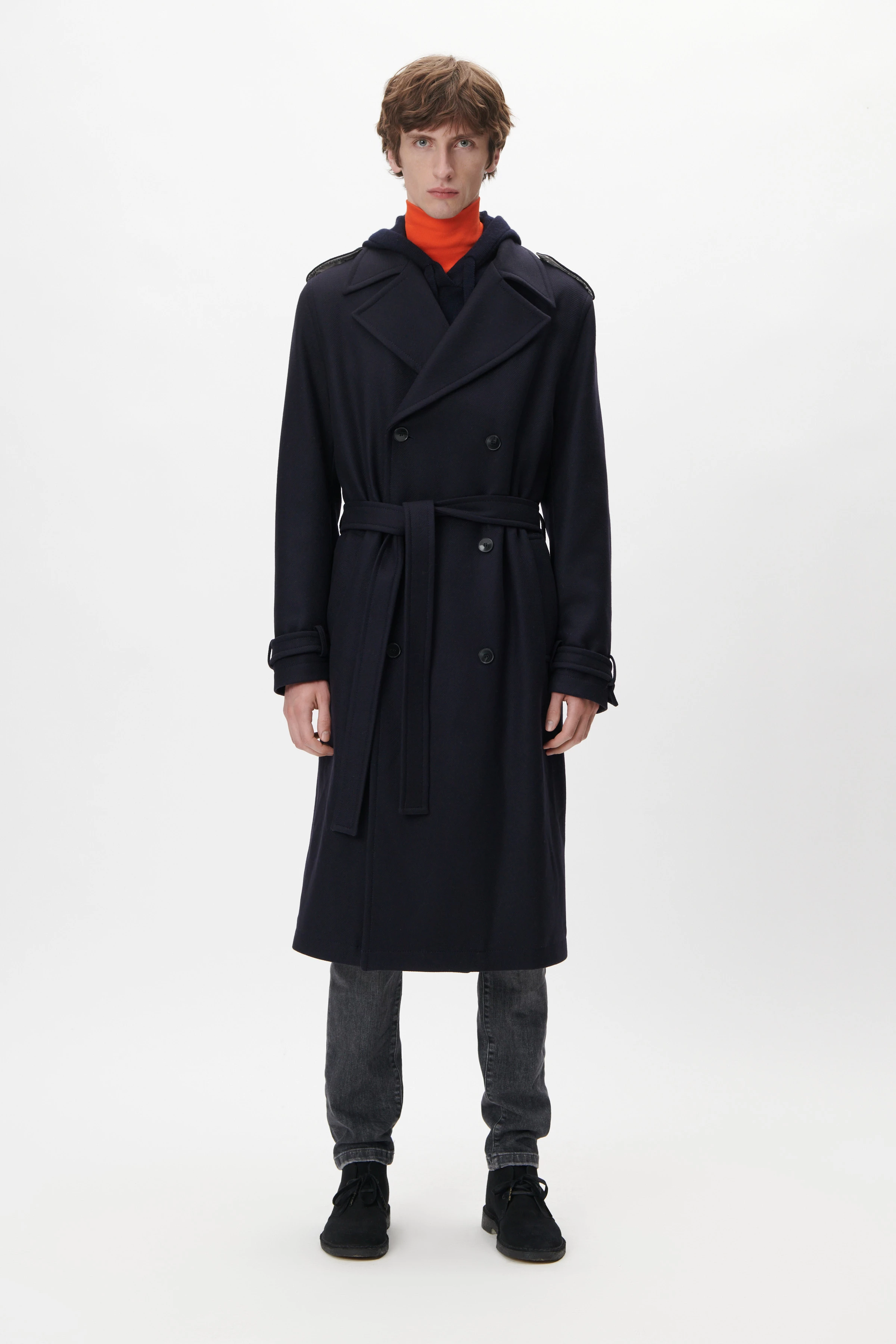 AVELLINO - casual wool trench coat - men - blue - Ganzkörper-Frontansicht