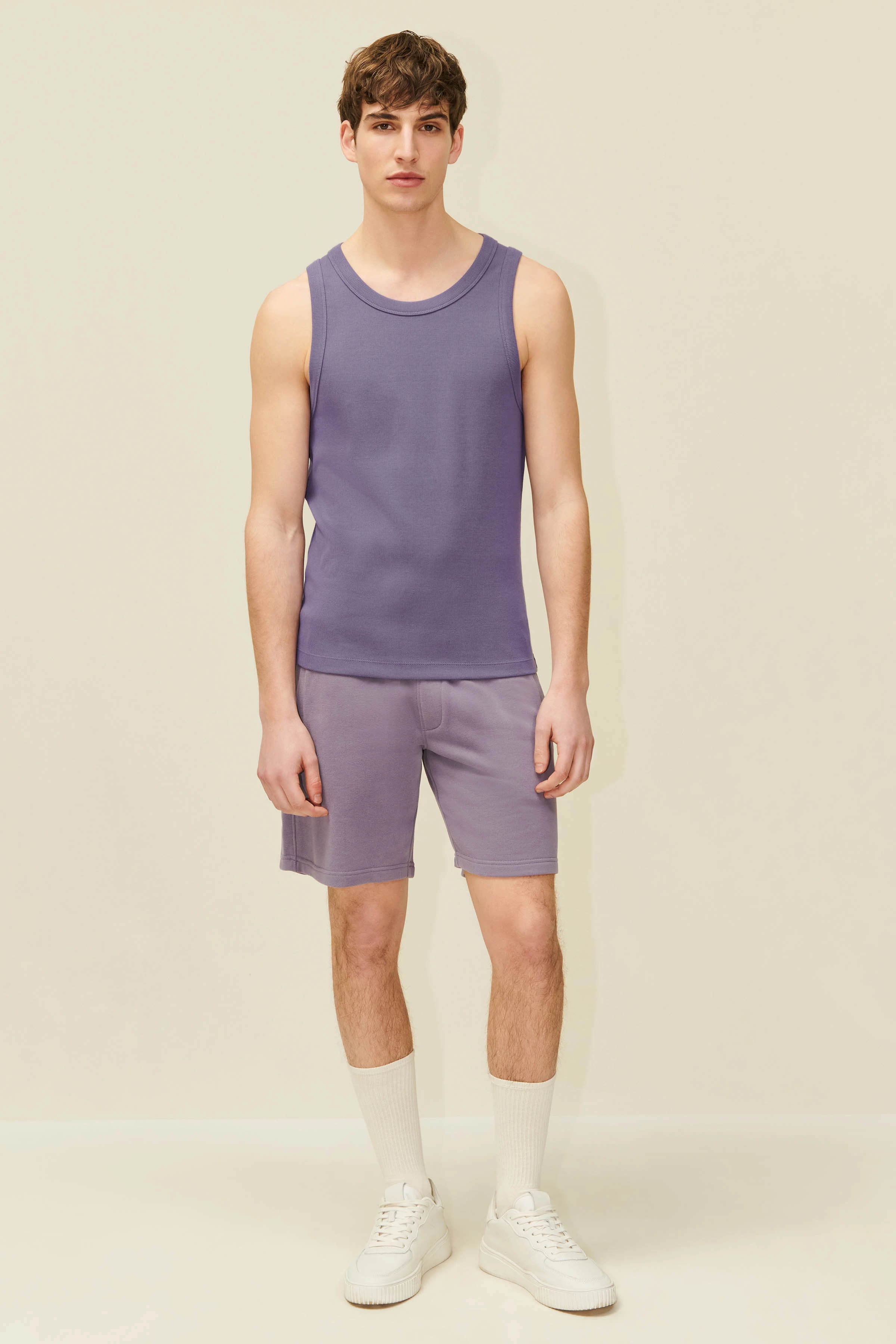 NATHAN - Body-hugging ribbed tank top in cotton - men - purple - Ganzkörper-Frontansicht