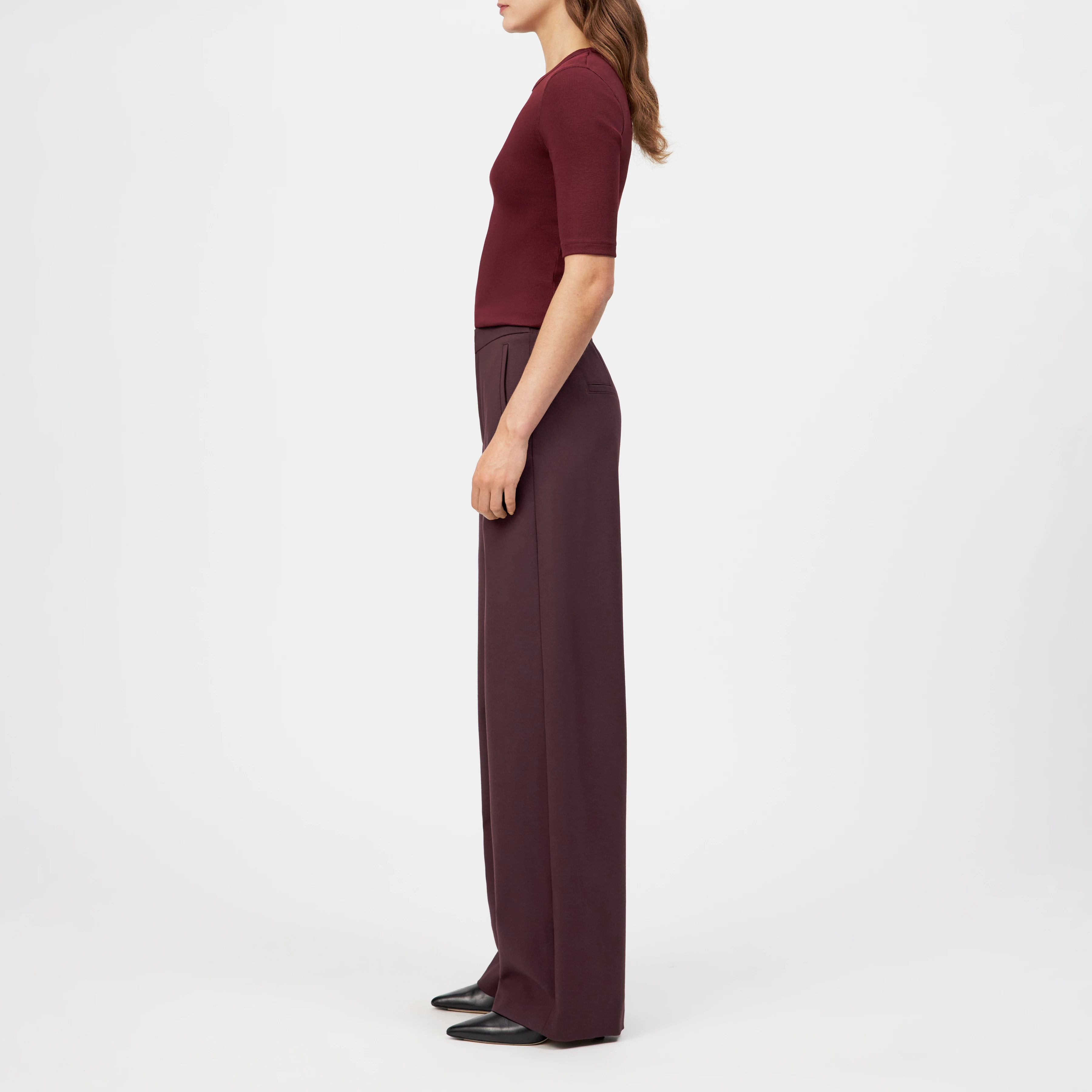 FAE_0 - Hose mit Barrel-Leg in Viskose-Mix - Damen - rot - Seitenansicht