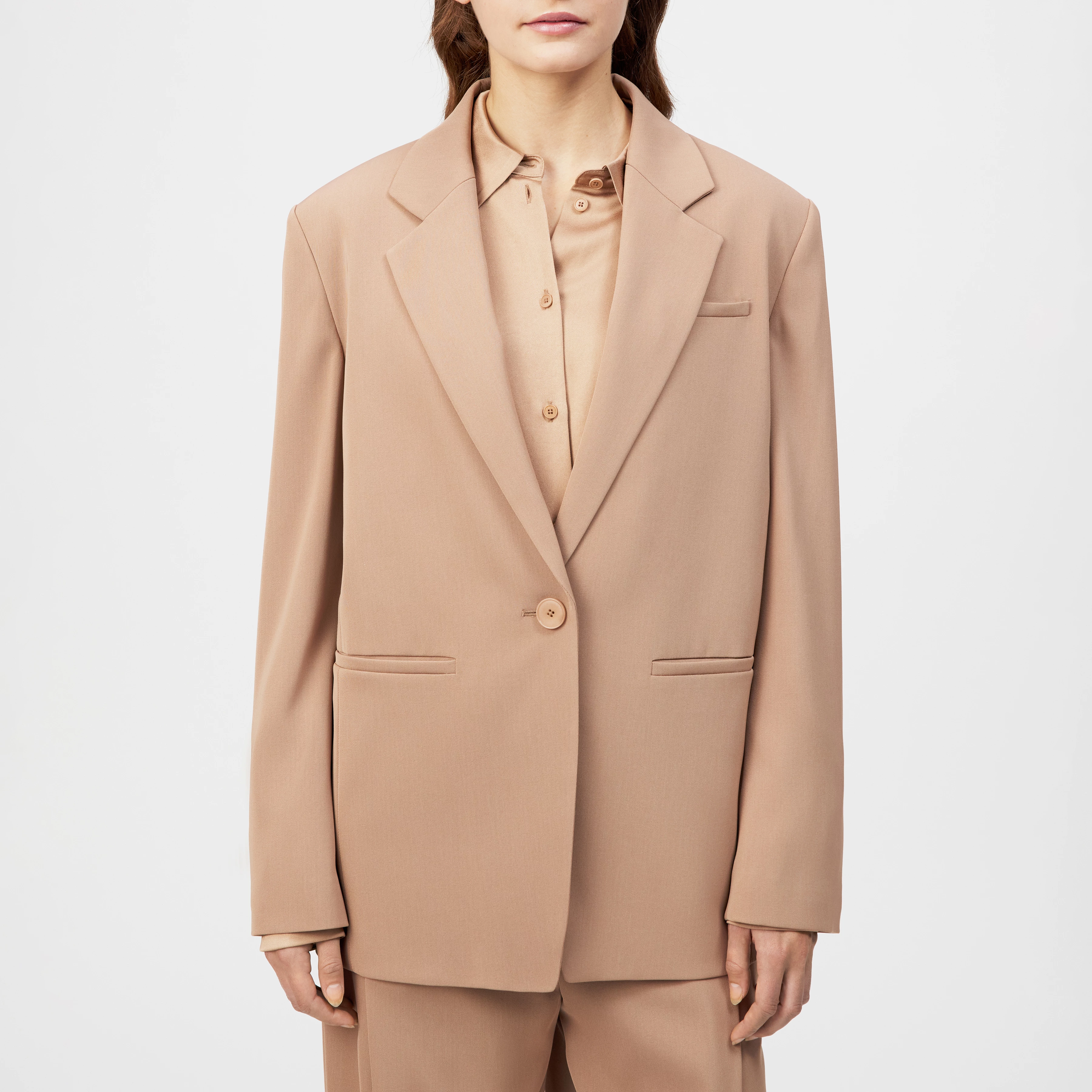 MOWTIE - Lässiger Einreiher-Blazer in Techno-Twill - Damen - orange - Frontansicht