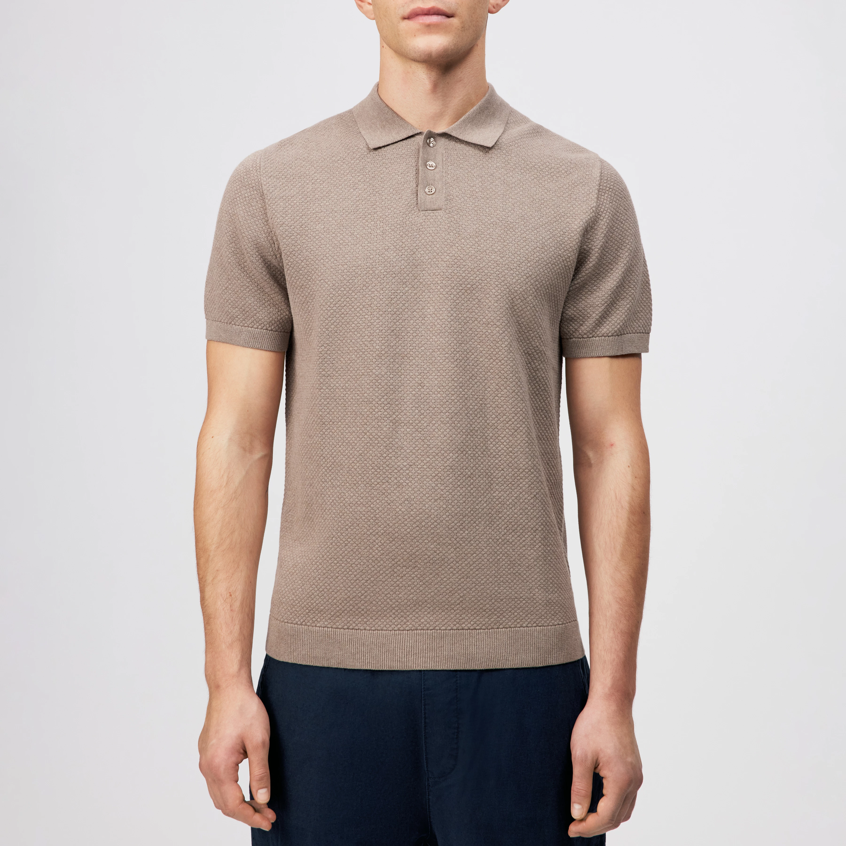 TRITON - Regular fit polo in jacquard knit - men - brown - Frontansicht