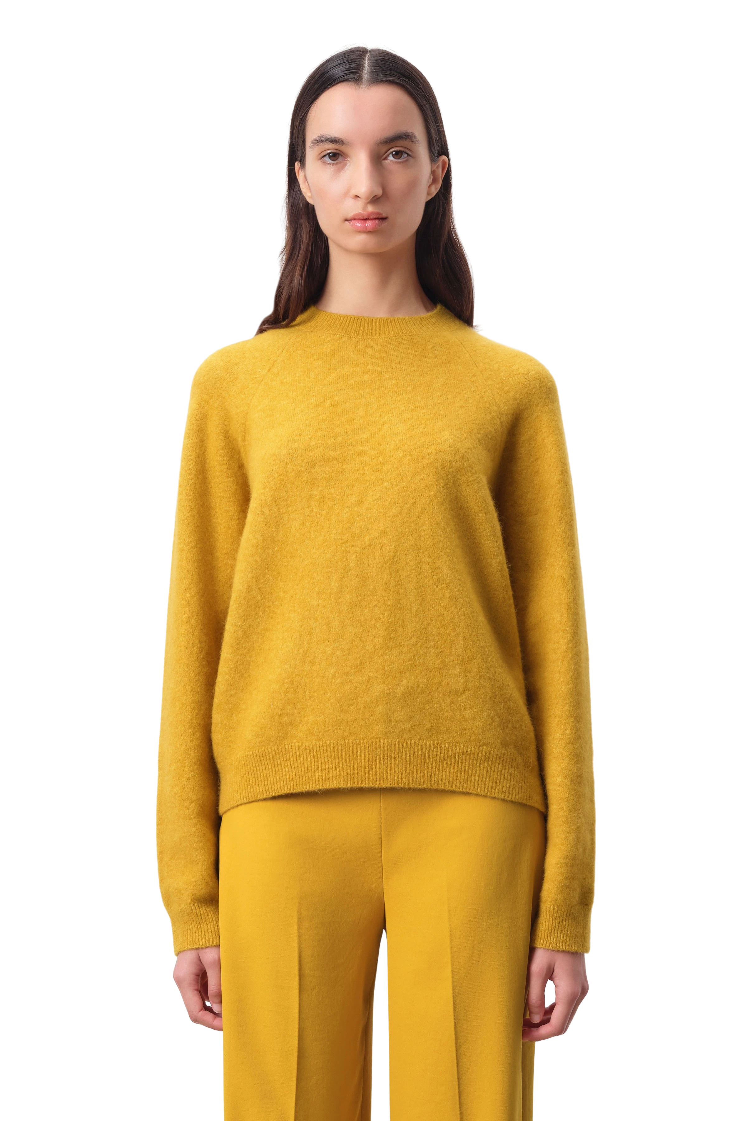 PEMIRI - Ei-vormige trui met raglanmouwen in alpacamix - dames - geel - Frontansicht