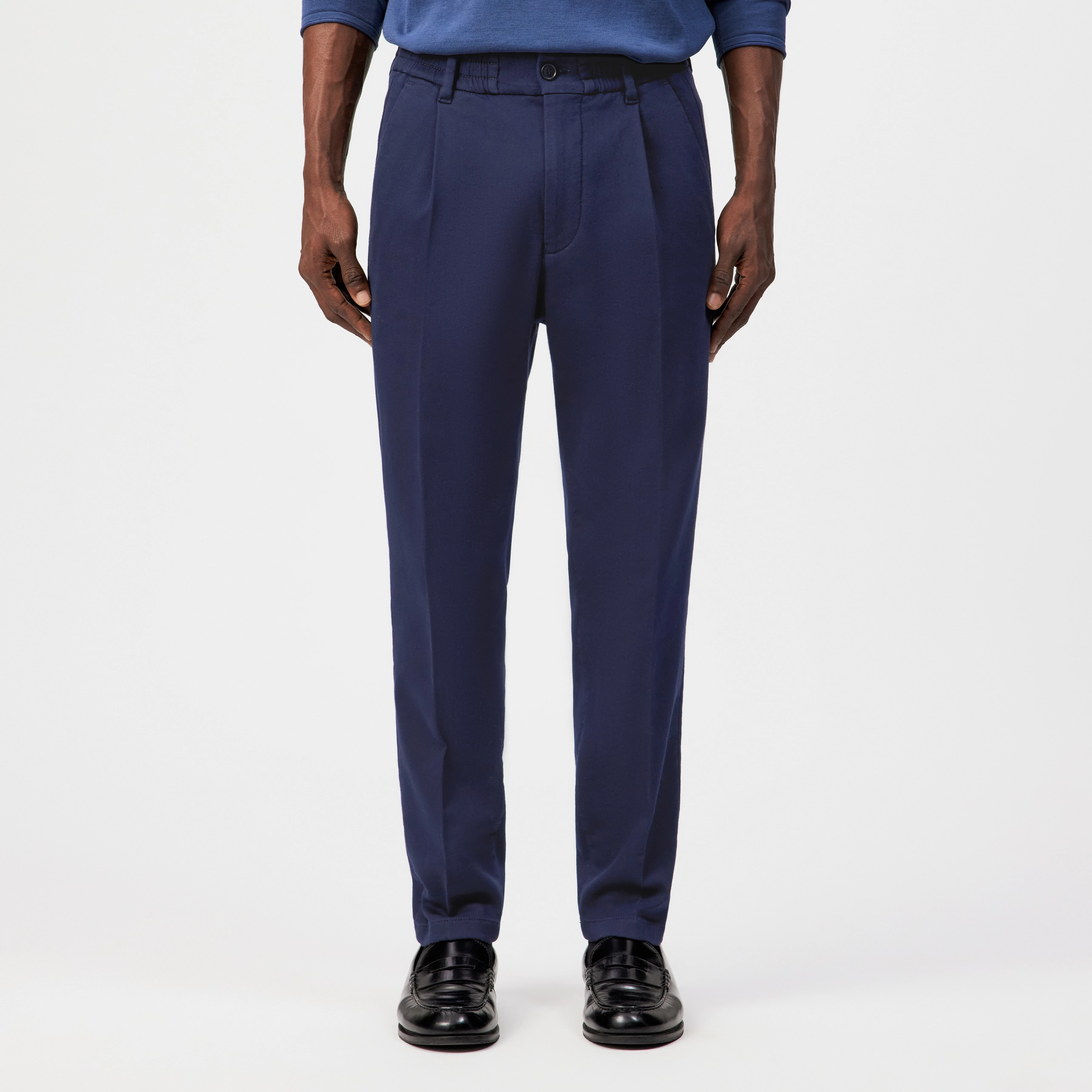 CHASY - Casual broek met bandplooien van katoen-viscosemix - heren - blauw - Frontansicht