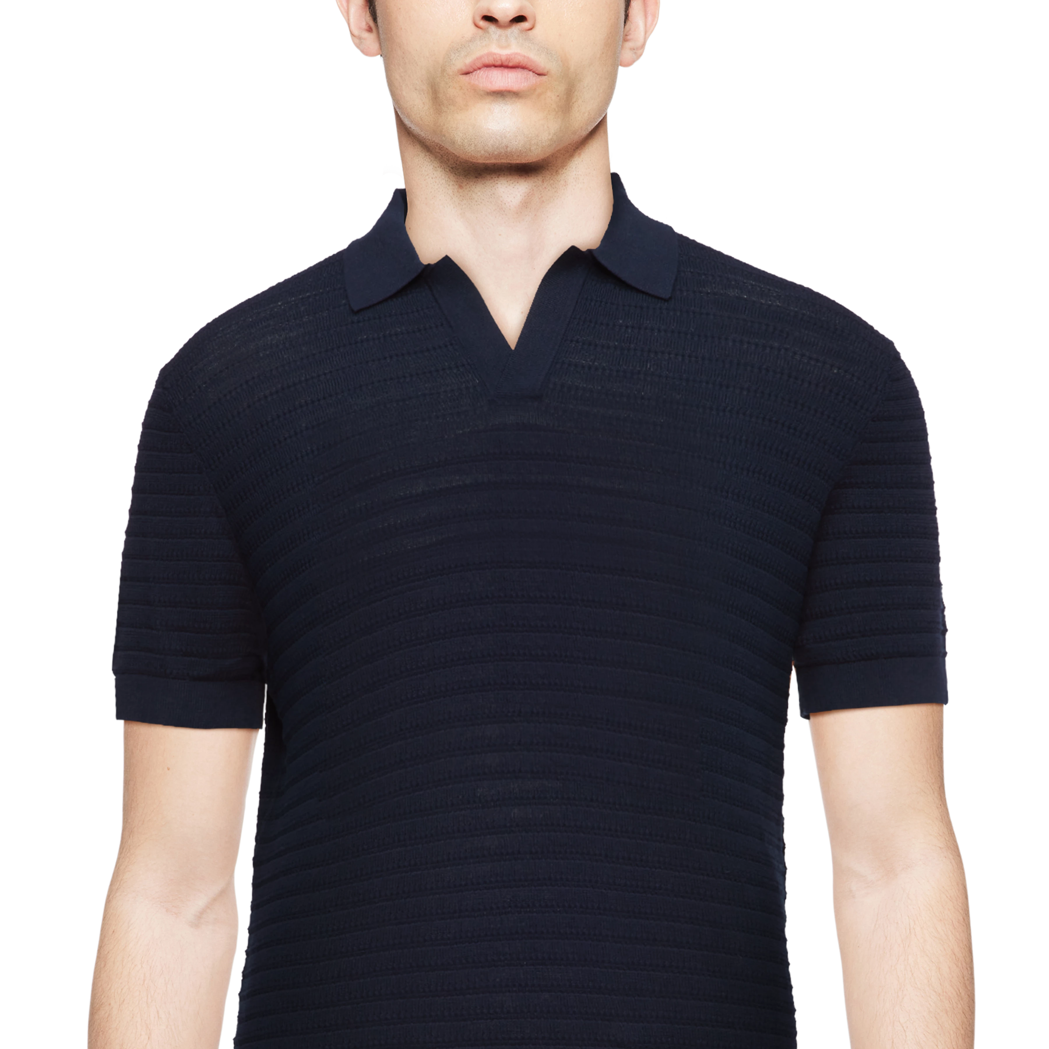 BRAIAN - Gebreide polo in gemerceriseerd katoen - heren - blauw - Detailansicht am Model