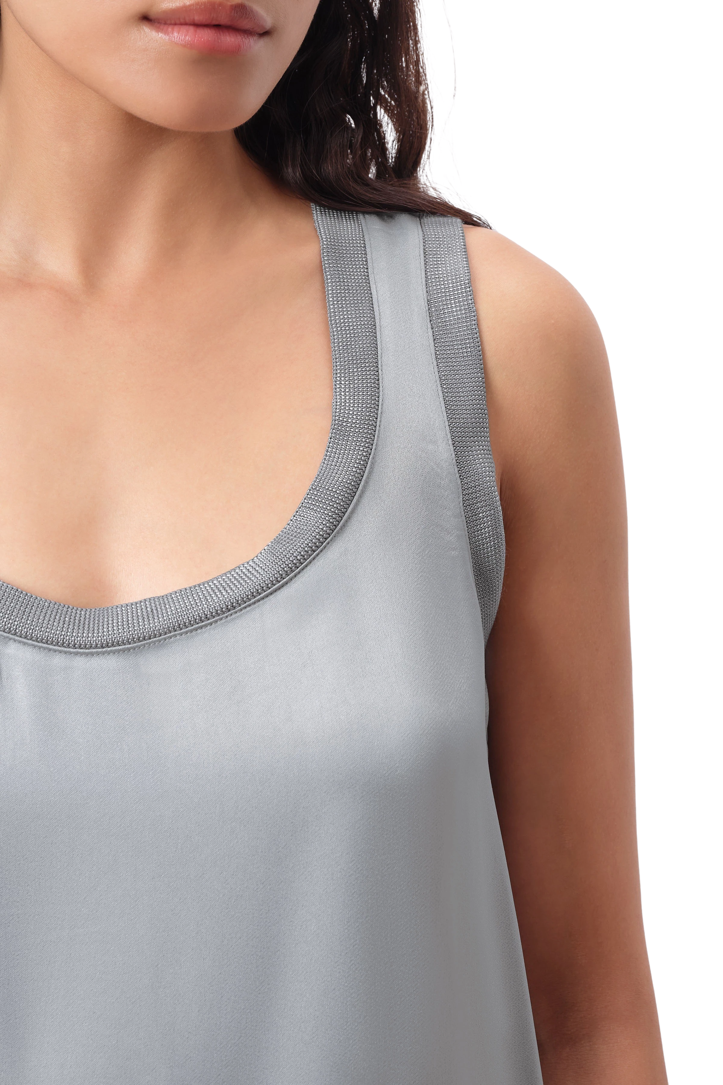 LEOMA - Top with knitted cuffs in satin - women - grey - Seitenansicht