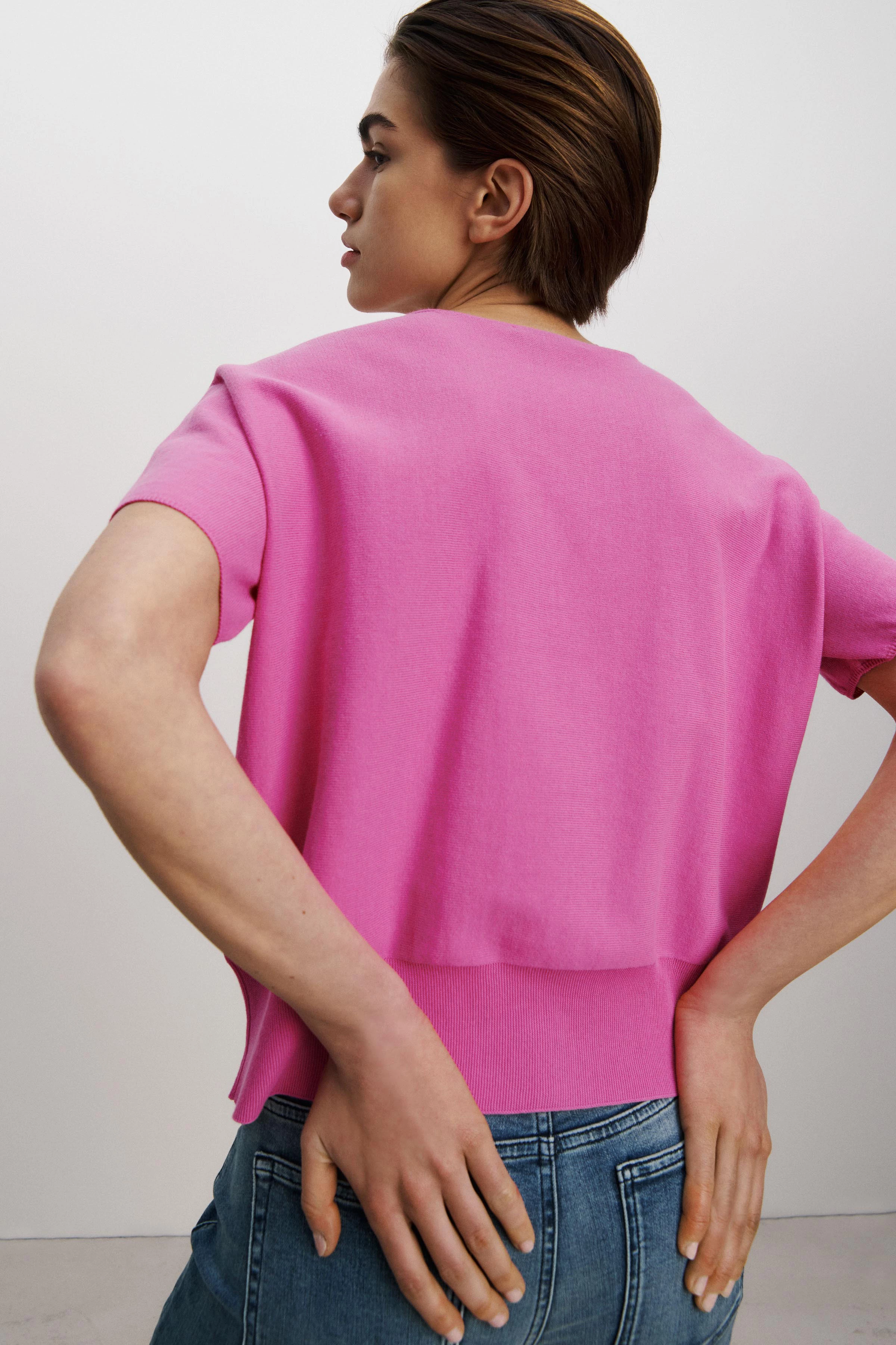 SOMELI - Strick T-Shirt aus reiner Baumwolle - Damen - rosa - Rückansicht