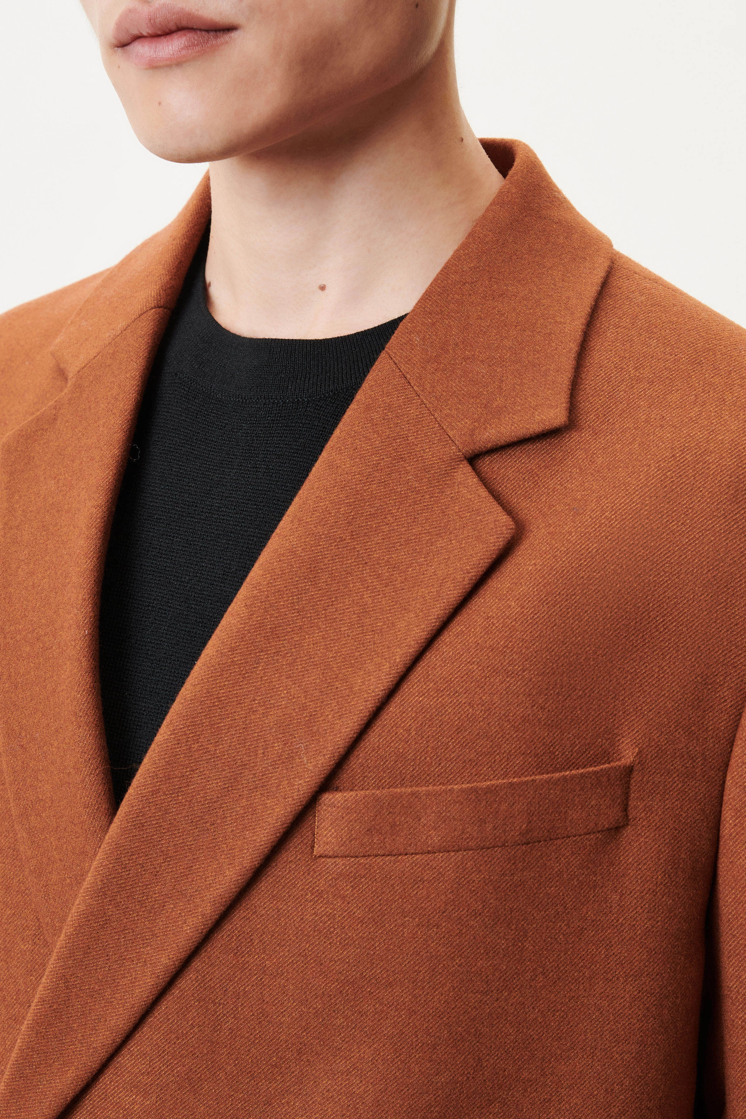 EKBY - double-breasted regular fit colbert van zachte wolflanel - heren - oranje - Detailansicht am Model