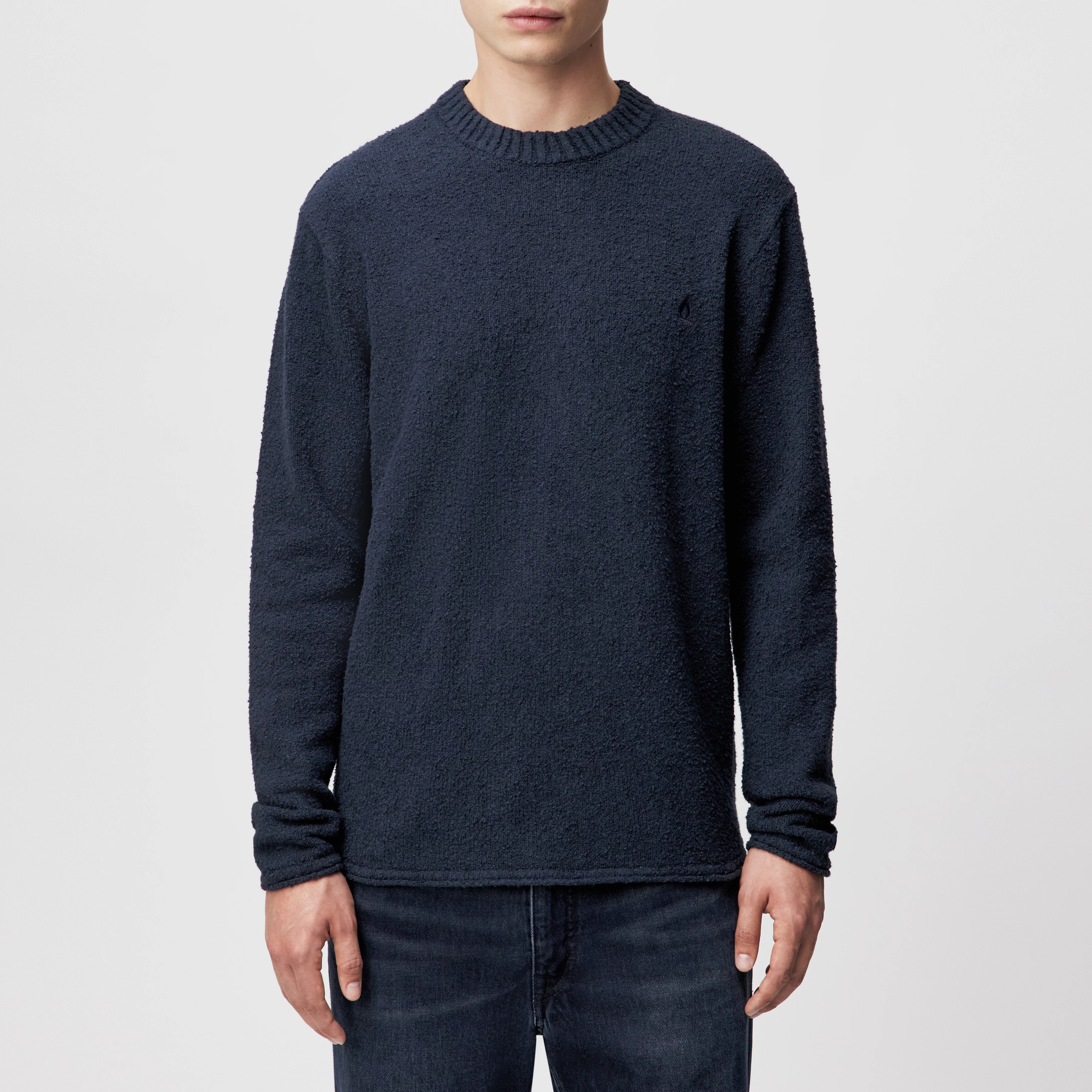 LEANDO - Round-neck jumper in bouclé look - men - blue - Frontansicht