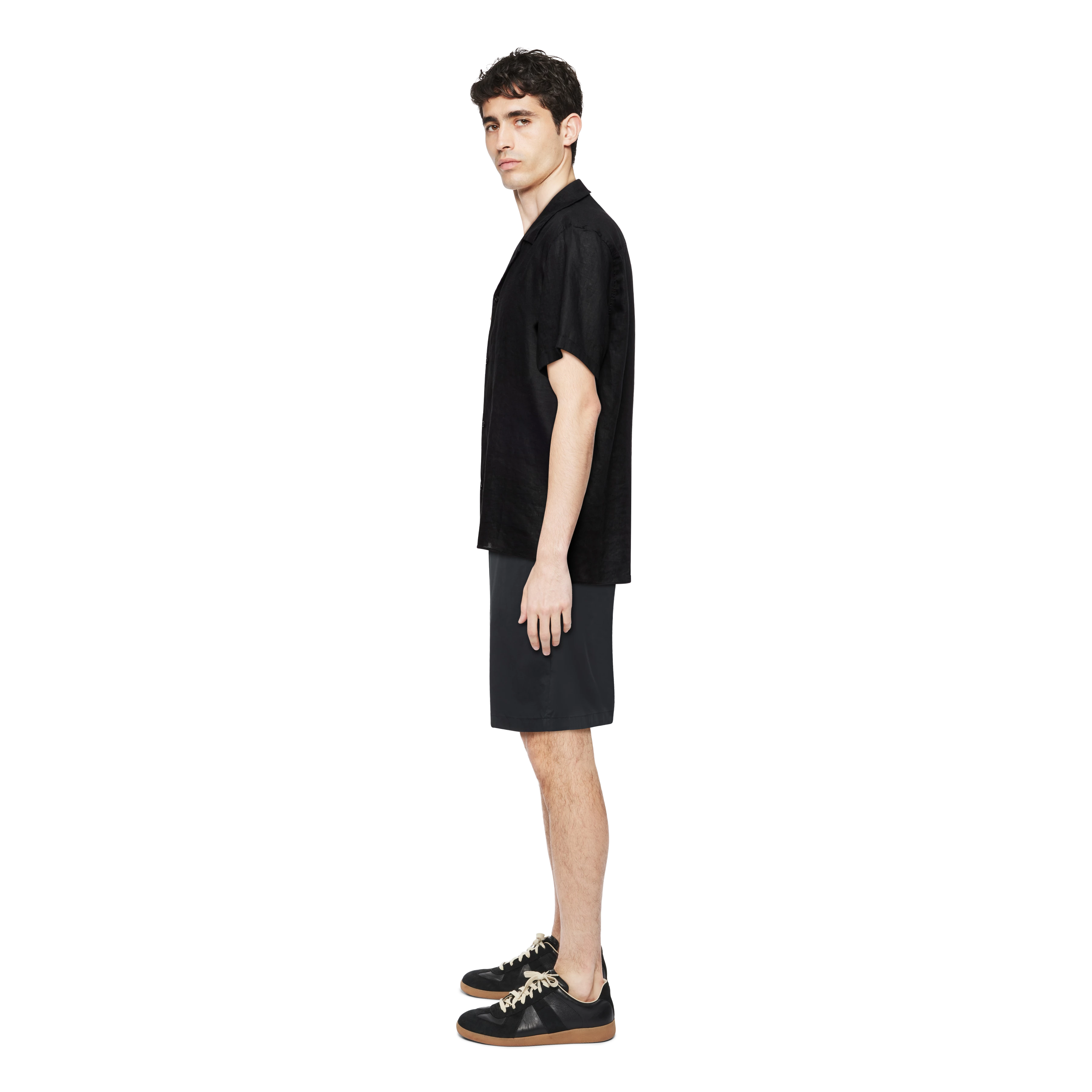 BIJAN_2 - Casual short-sleeved shirt in linen-cotton mix - men - Natural Aluminium - Seitenansicht