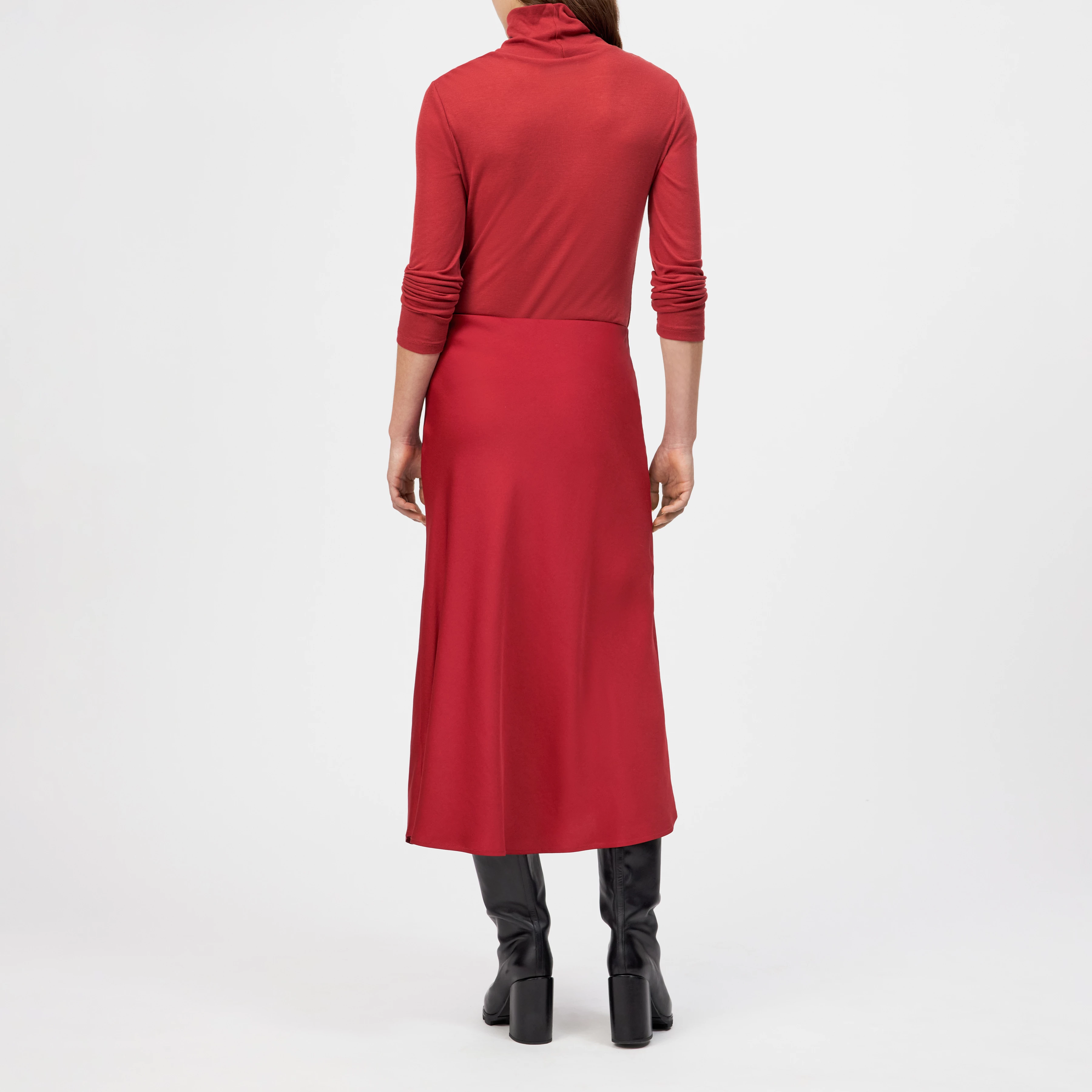 URA - Slip-Skirt in Midilänge in Satin - Damen - rot - Rückansicht