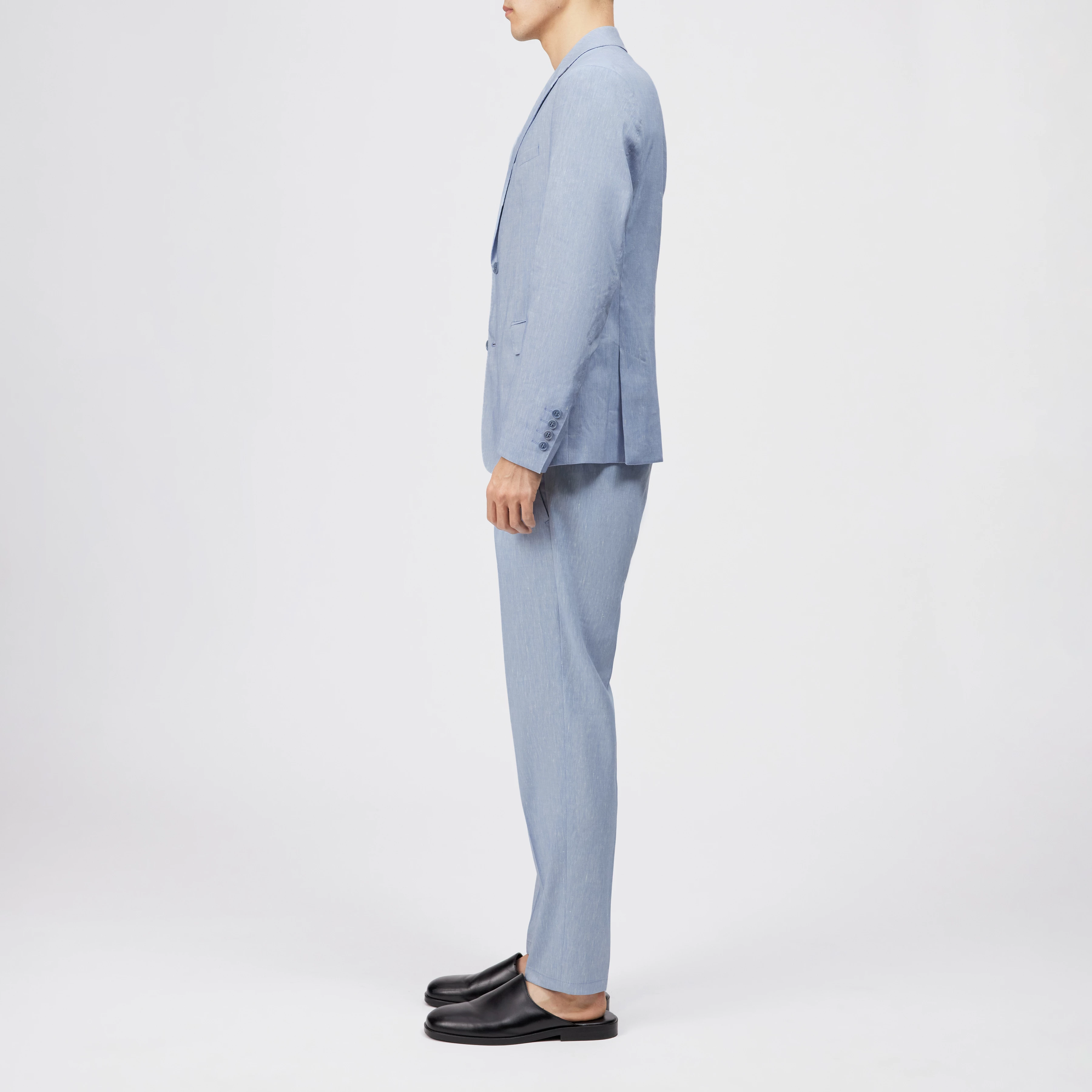 YAMES - Single-breasted jacket in linen blend - men - blue - Seitenansicht