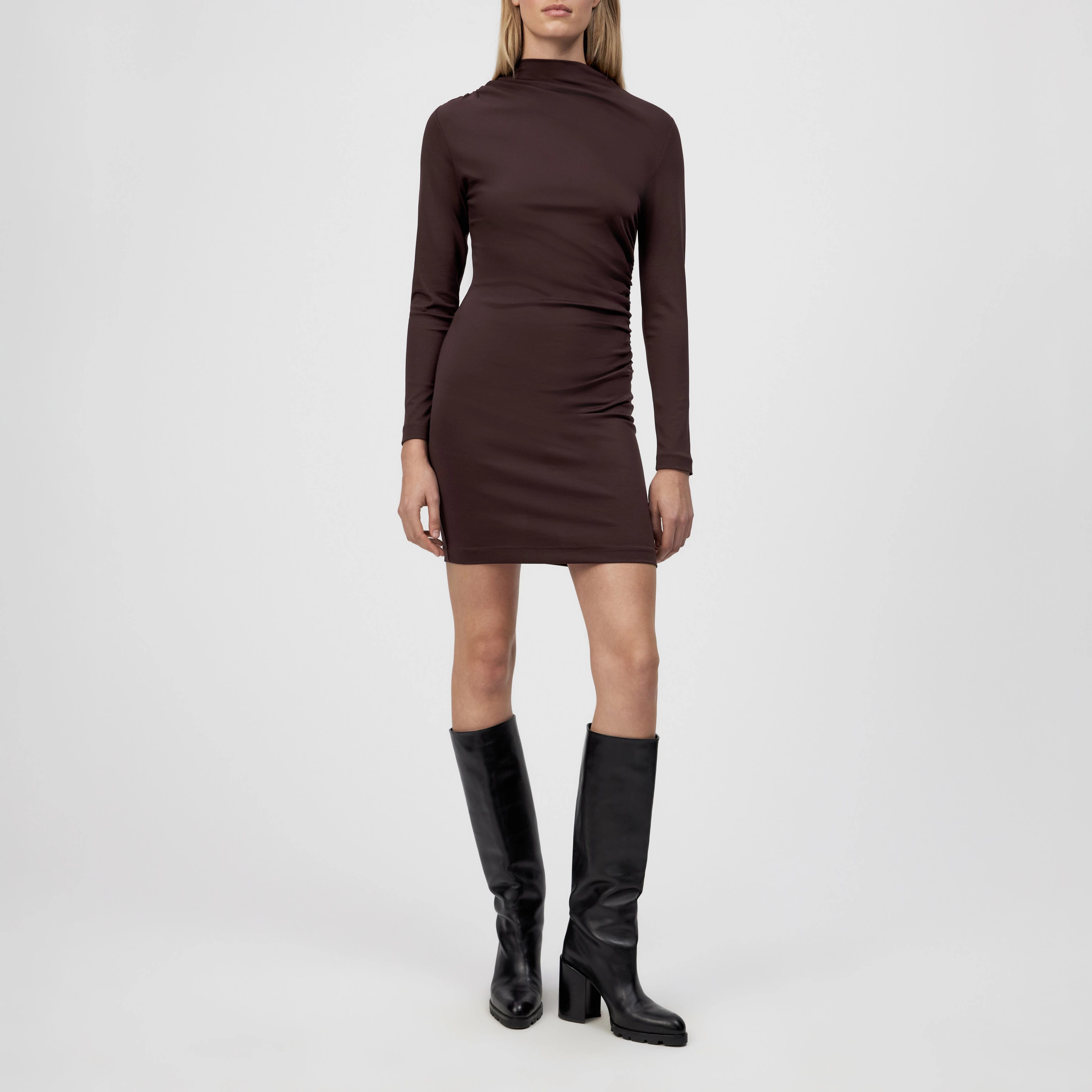 BEATREA - Kleid mit Stehkragen in Lyocell-Mix - Damen - rot - Ganzkörper-Frontansicht