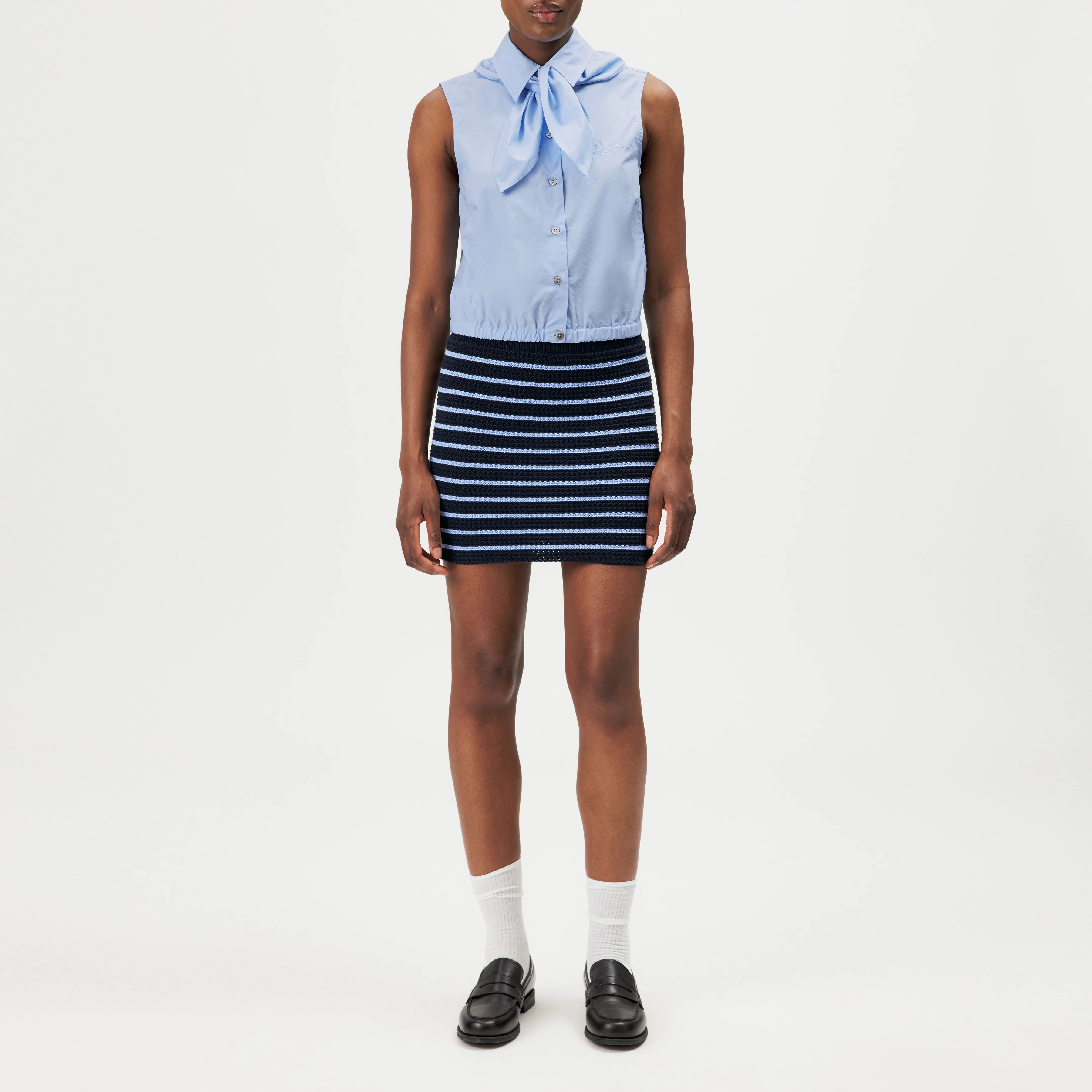 TIRIEL - Blouse sans manches coupe classique en coton pur - women - bleu - Ganzkörper-Frontansicht