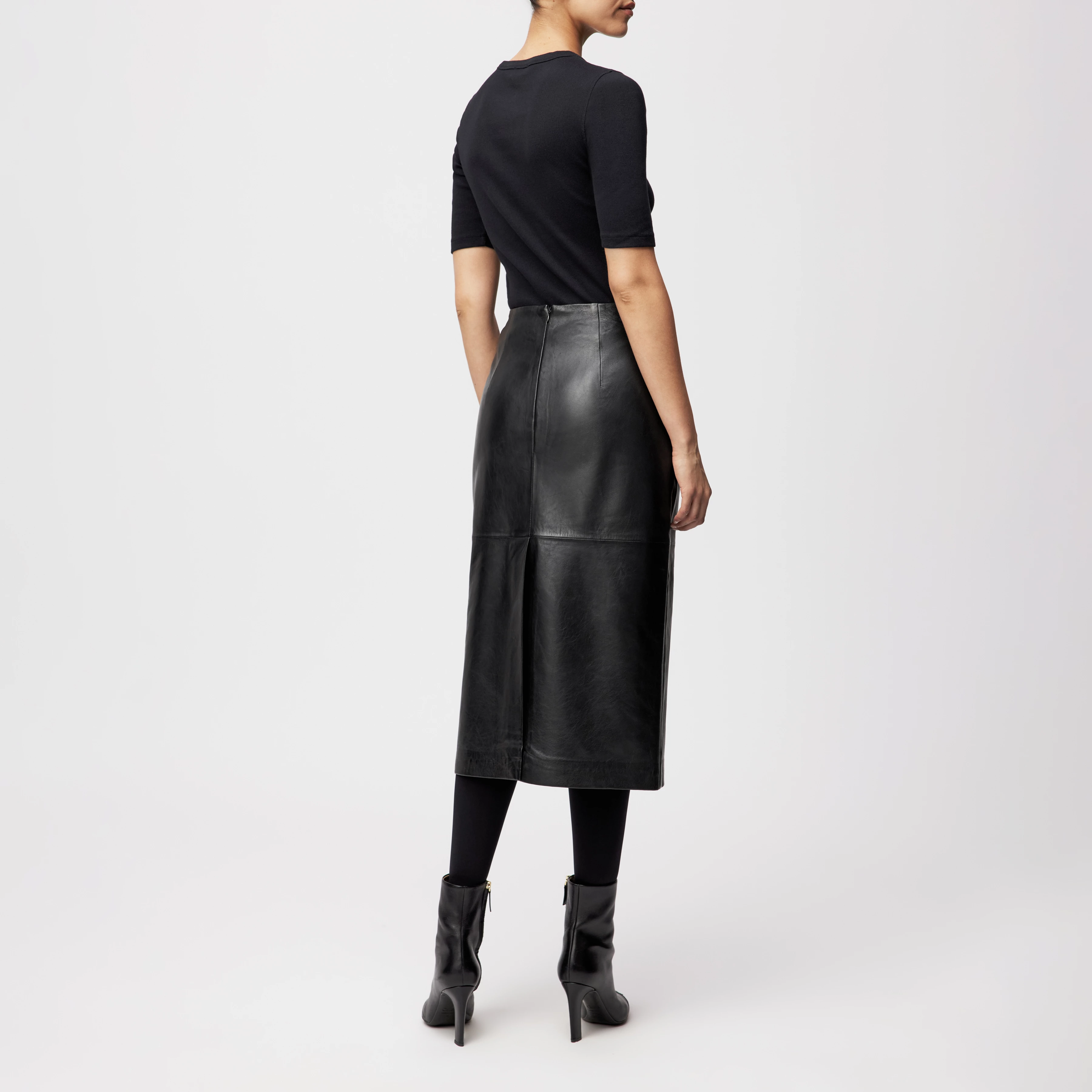 GENTIANA - Bleistiftrock in Leder - Damen - schwarz - Rückansicht