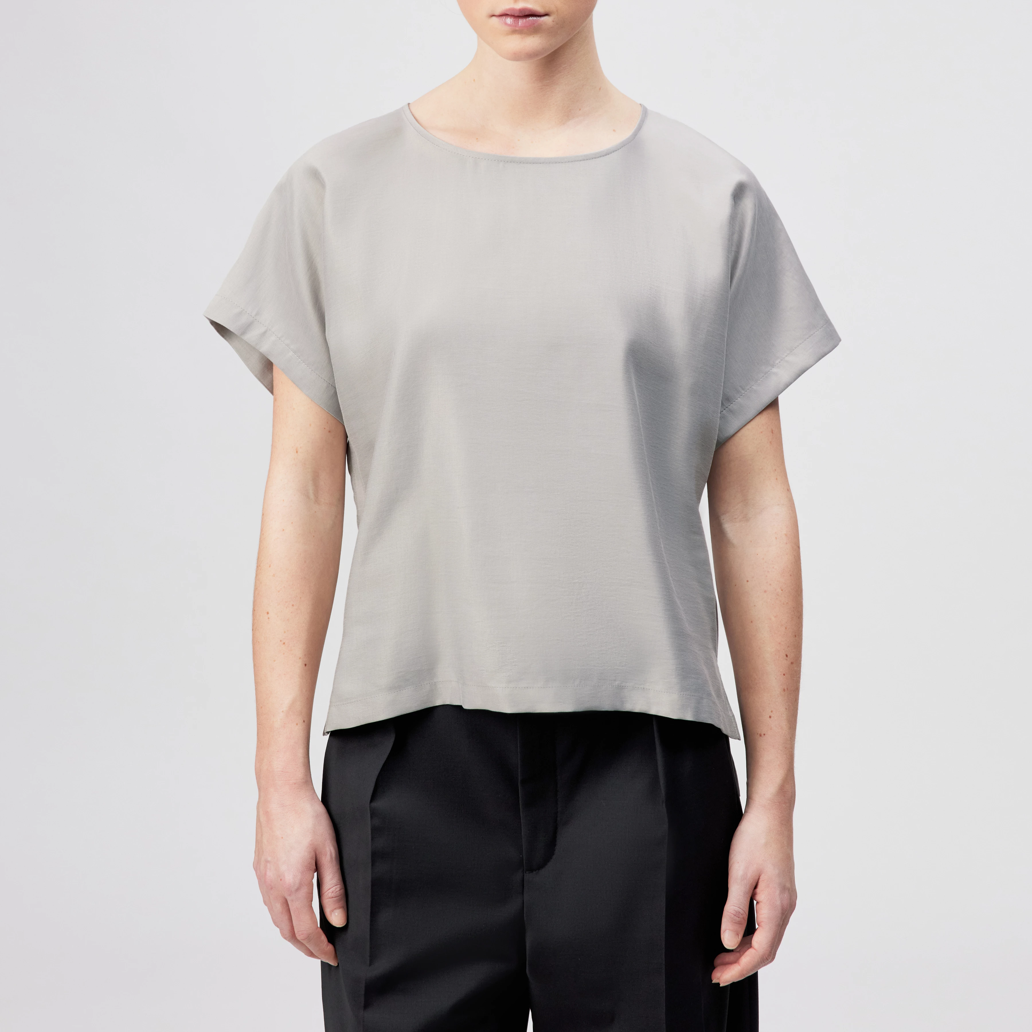 CORAMY - Casual shirt blouse in cupro cotton blend - women - grey - Frontansicht