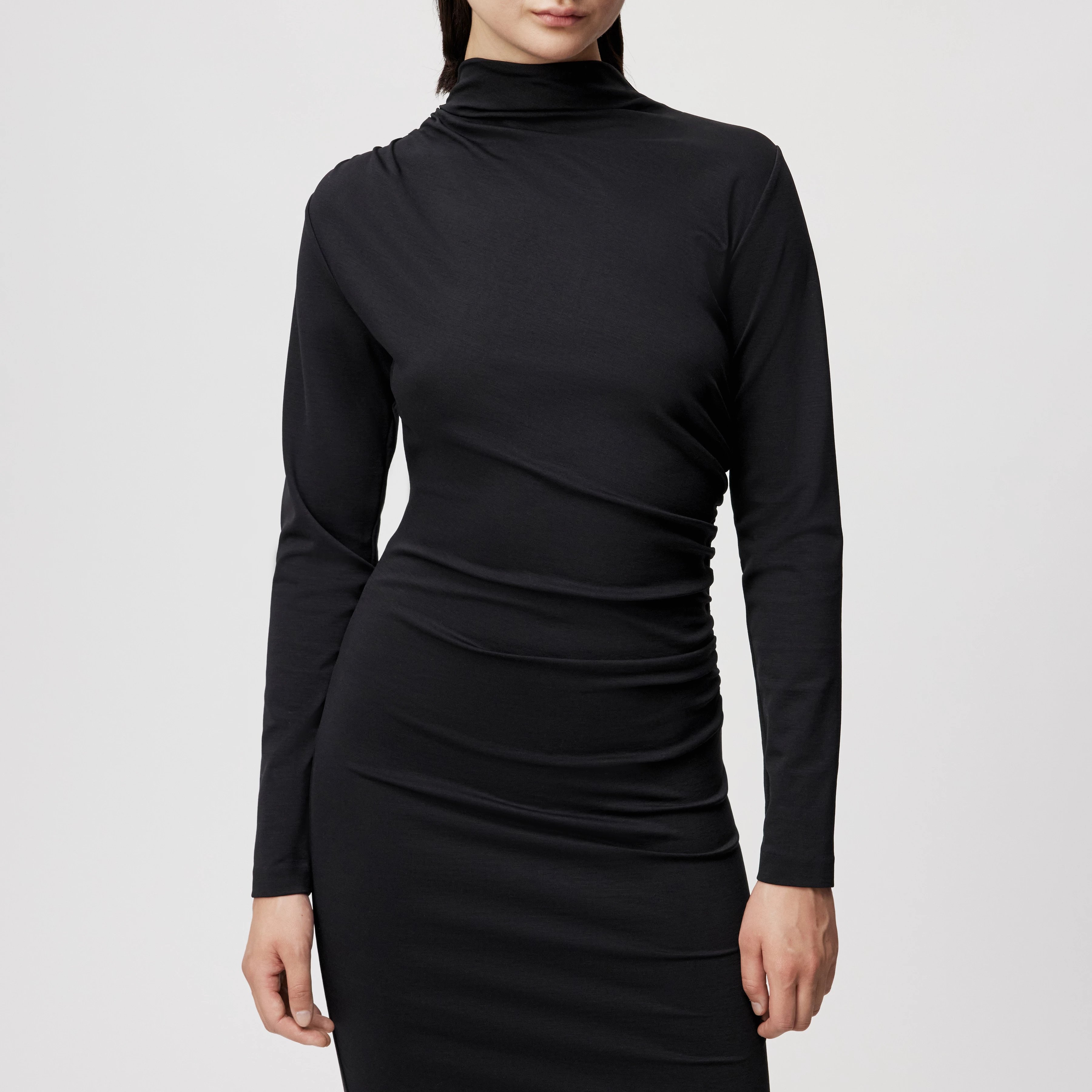 BEATREA - Kleid mit Stehkragen in Lyocell-Mix - Damen - schwarz - Frontansicht