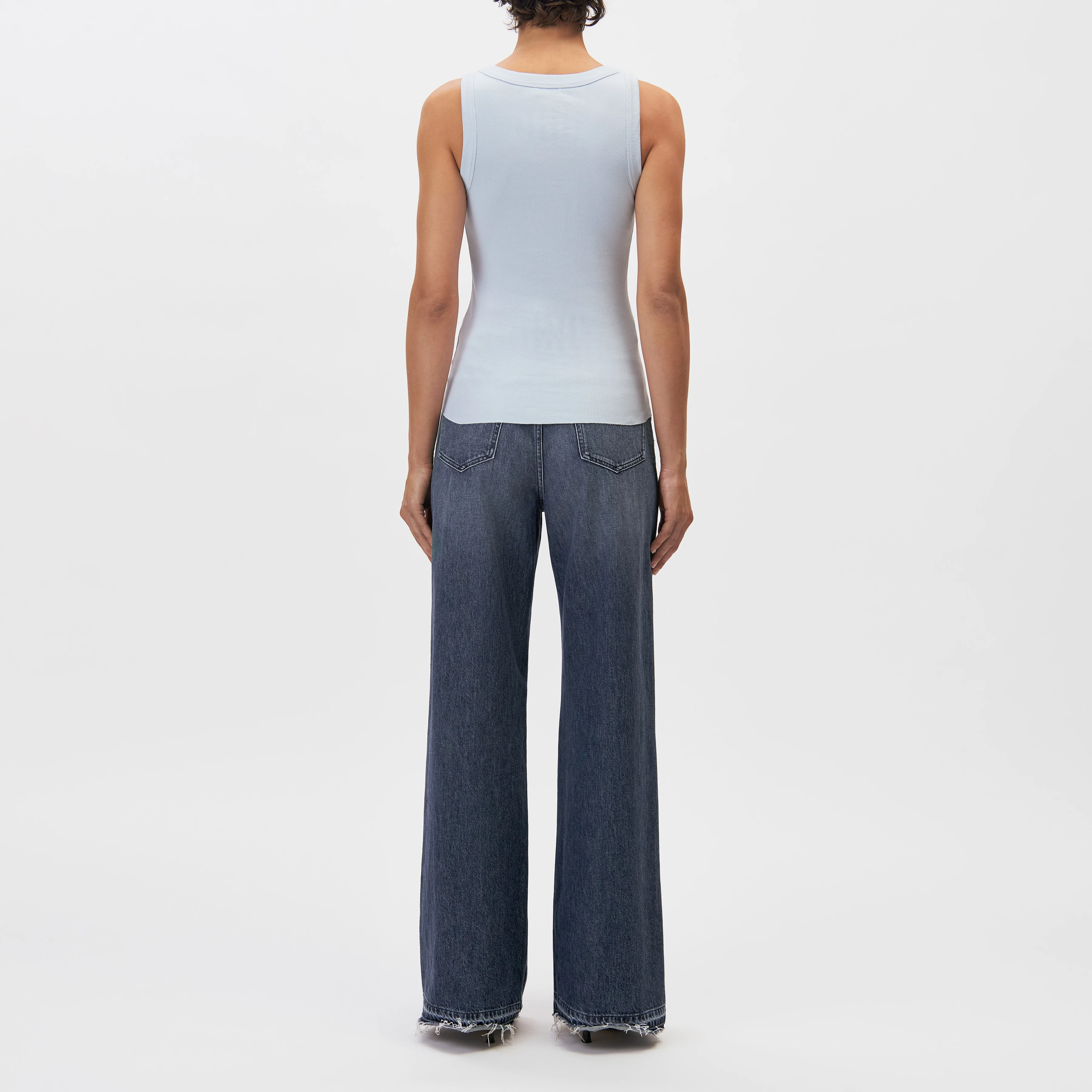 TAVIRA - Ribbed tank top with feminine round neckline - women - blue - Rückansicht