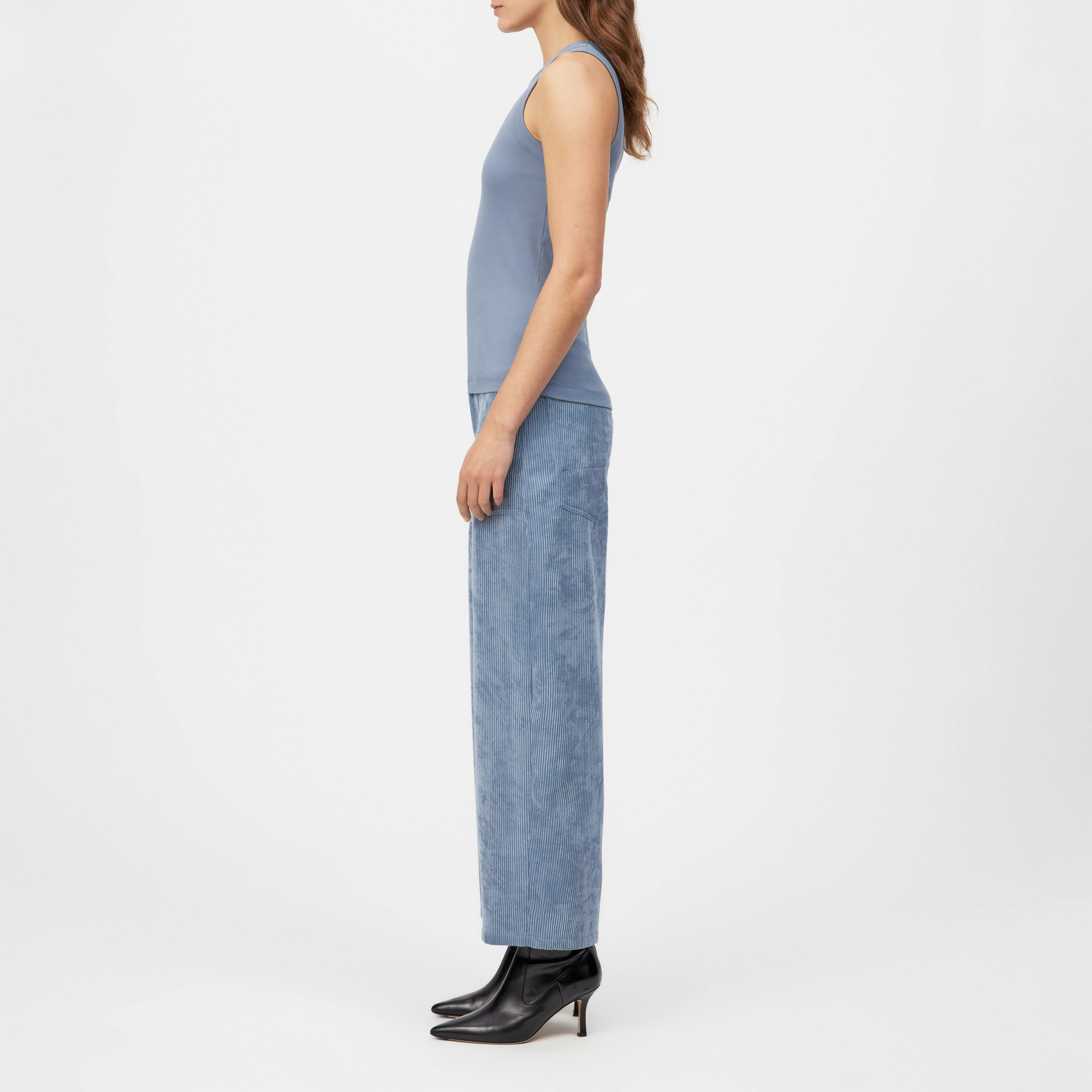 OLINA - Tanktop mit Rundhals in Baumwoll-Rippe - Damen - blau - Seitenansicht