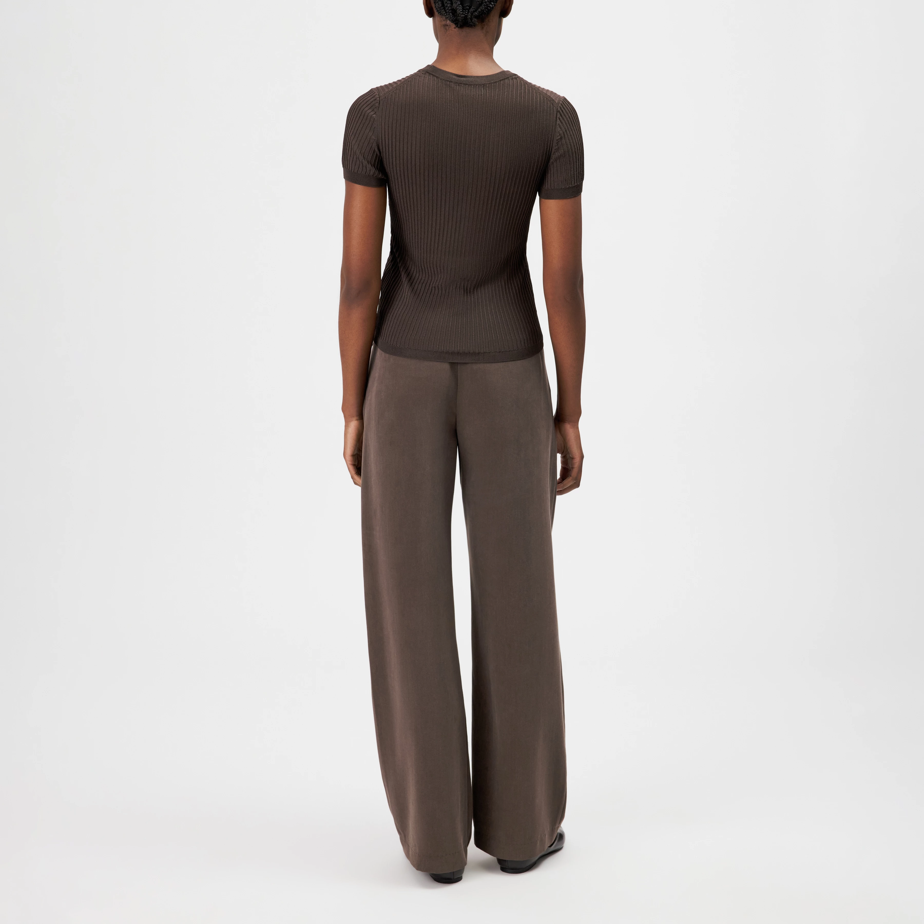 MOGLINI_2 - Crew Neck Knit T-Shirt with Ribbed Texture - women - brown - Rückansicht