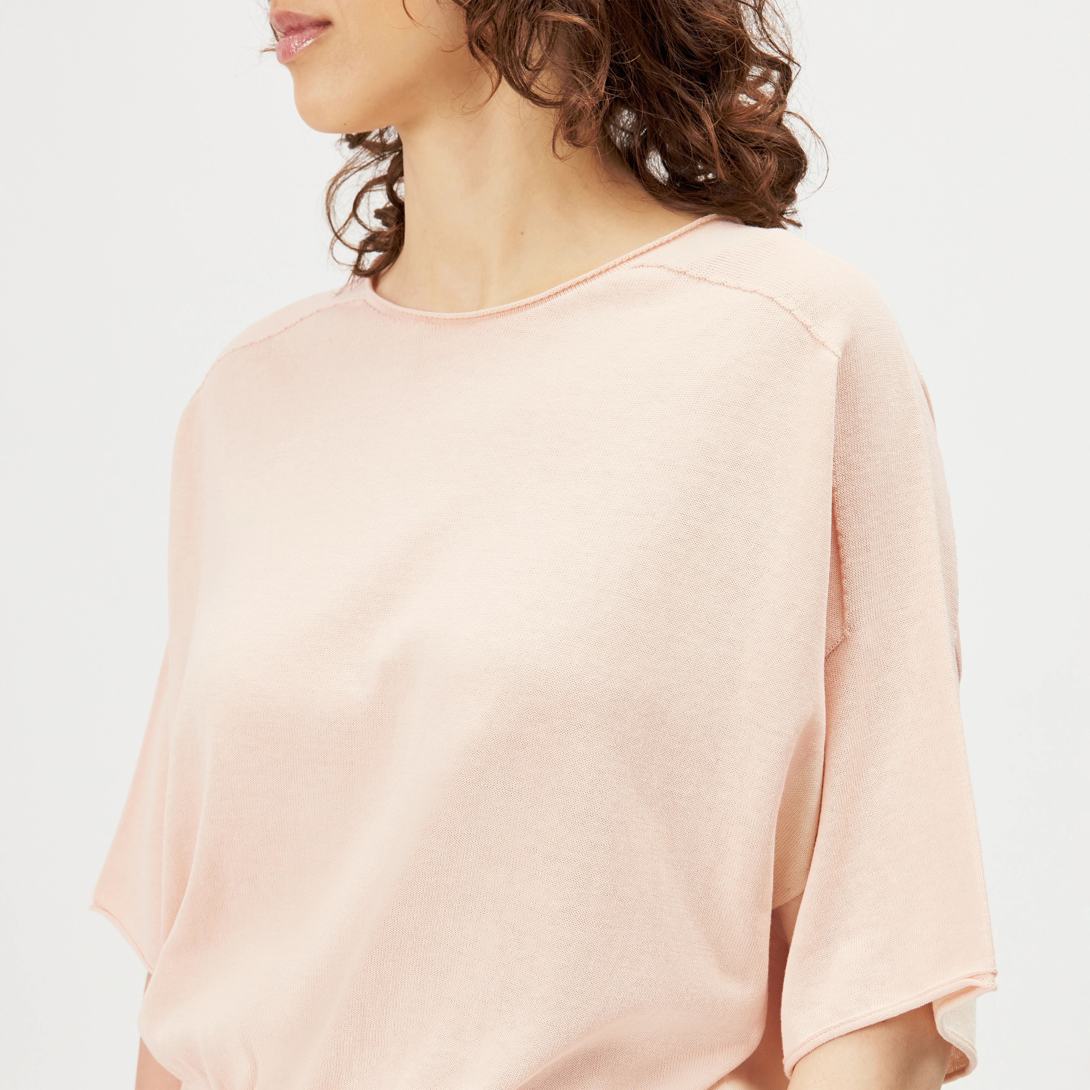 DILARY - Casual gebreid T-shirt in crêpe katoen - dames - oranje - Detailansicht am Model