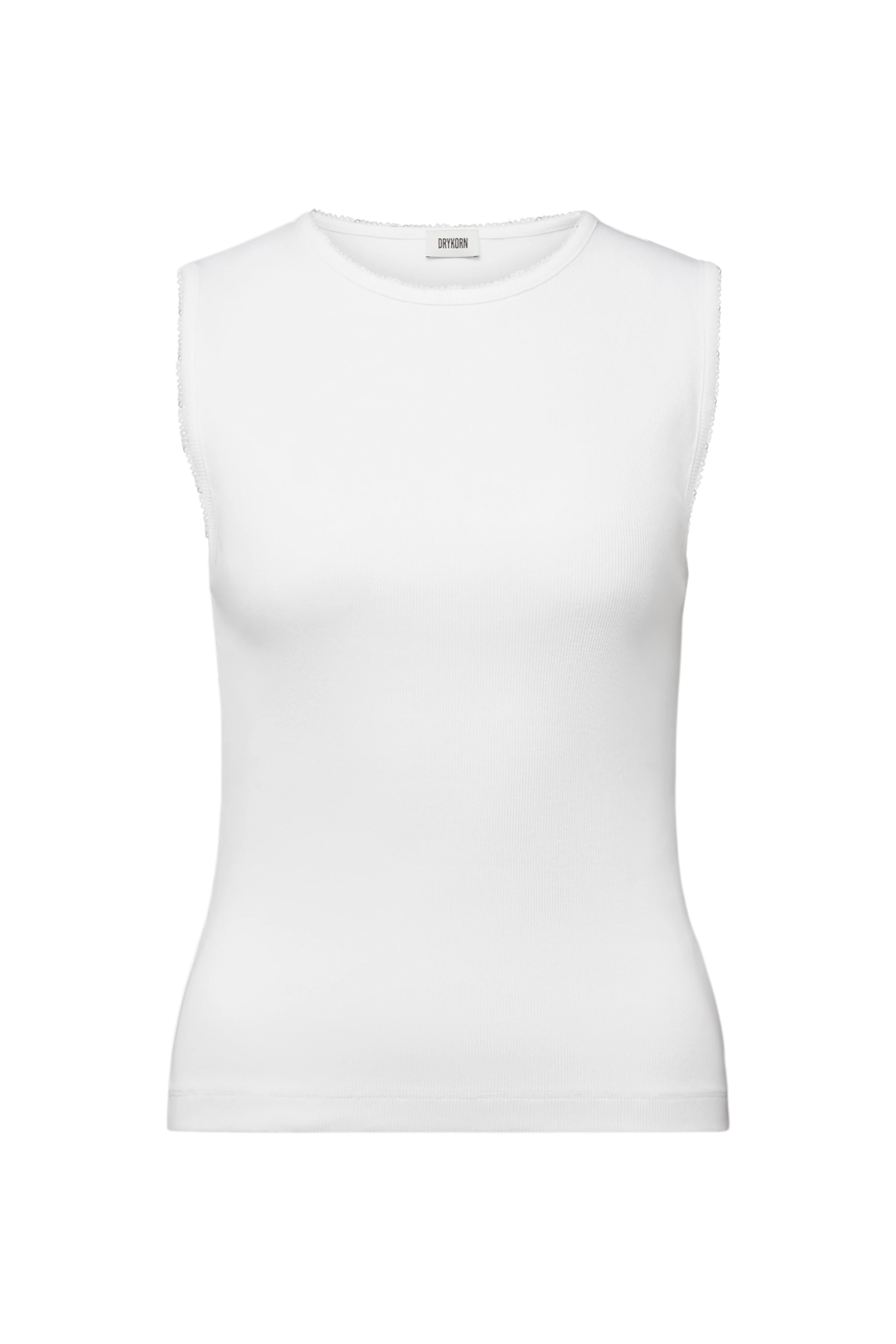 FARIDA - Slim fit top, pure cotton with embroidery details - women - white - Freisteller Frontansicht