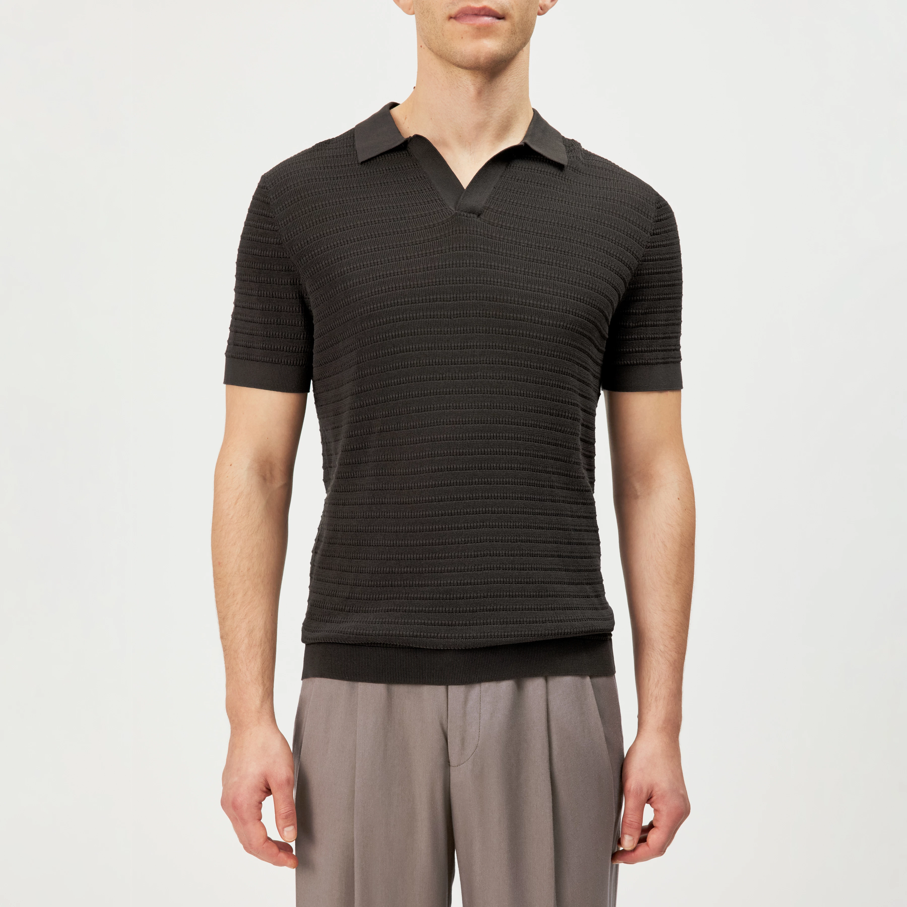 BRAIAN - Gebreide polo in gemerceriseerd katoen - heren - bruin - Frontansicht